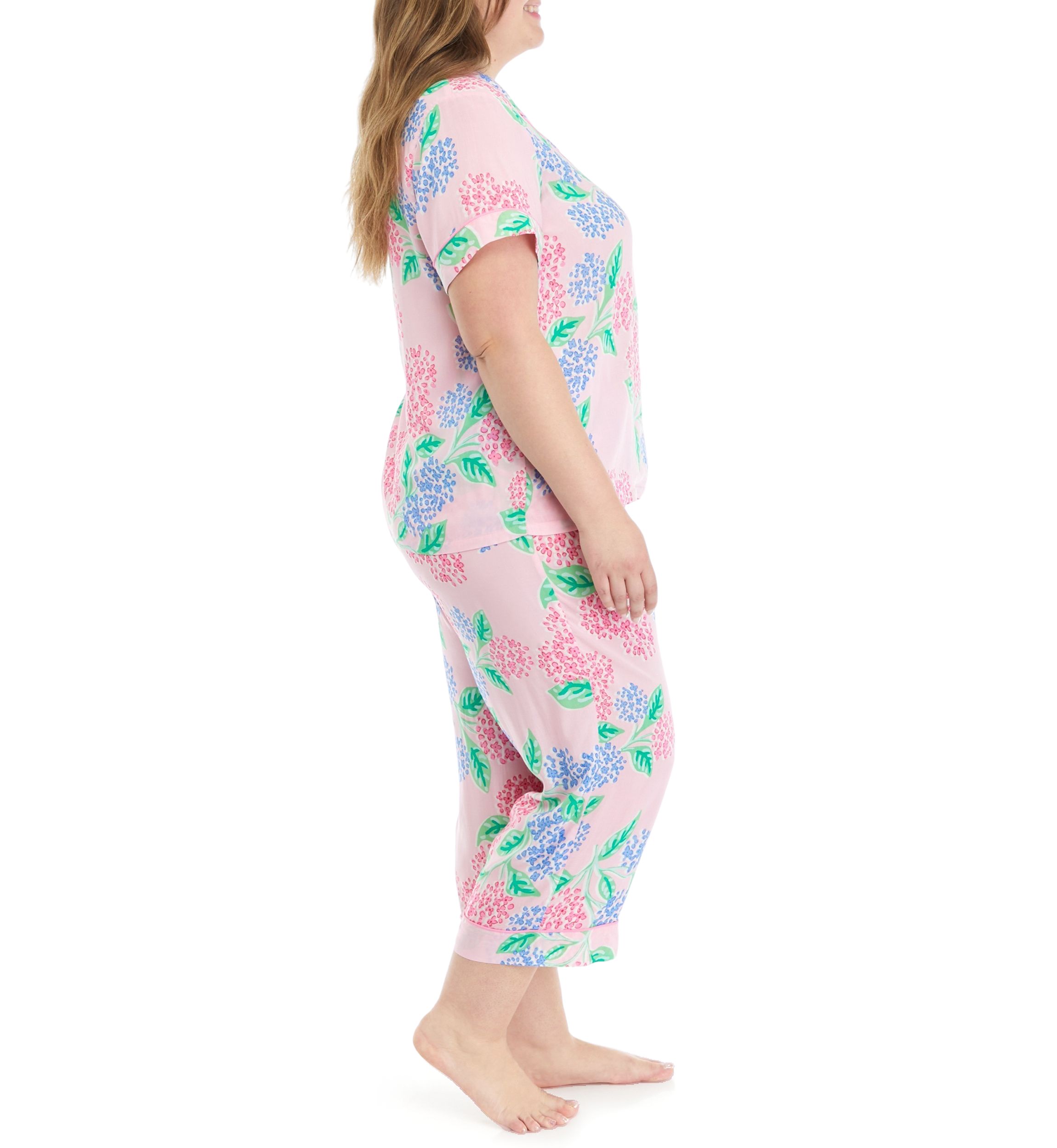 Plus Size Printed Notch Collar Pajama Set