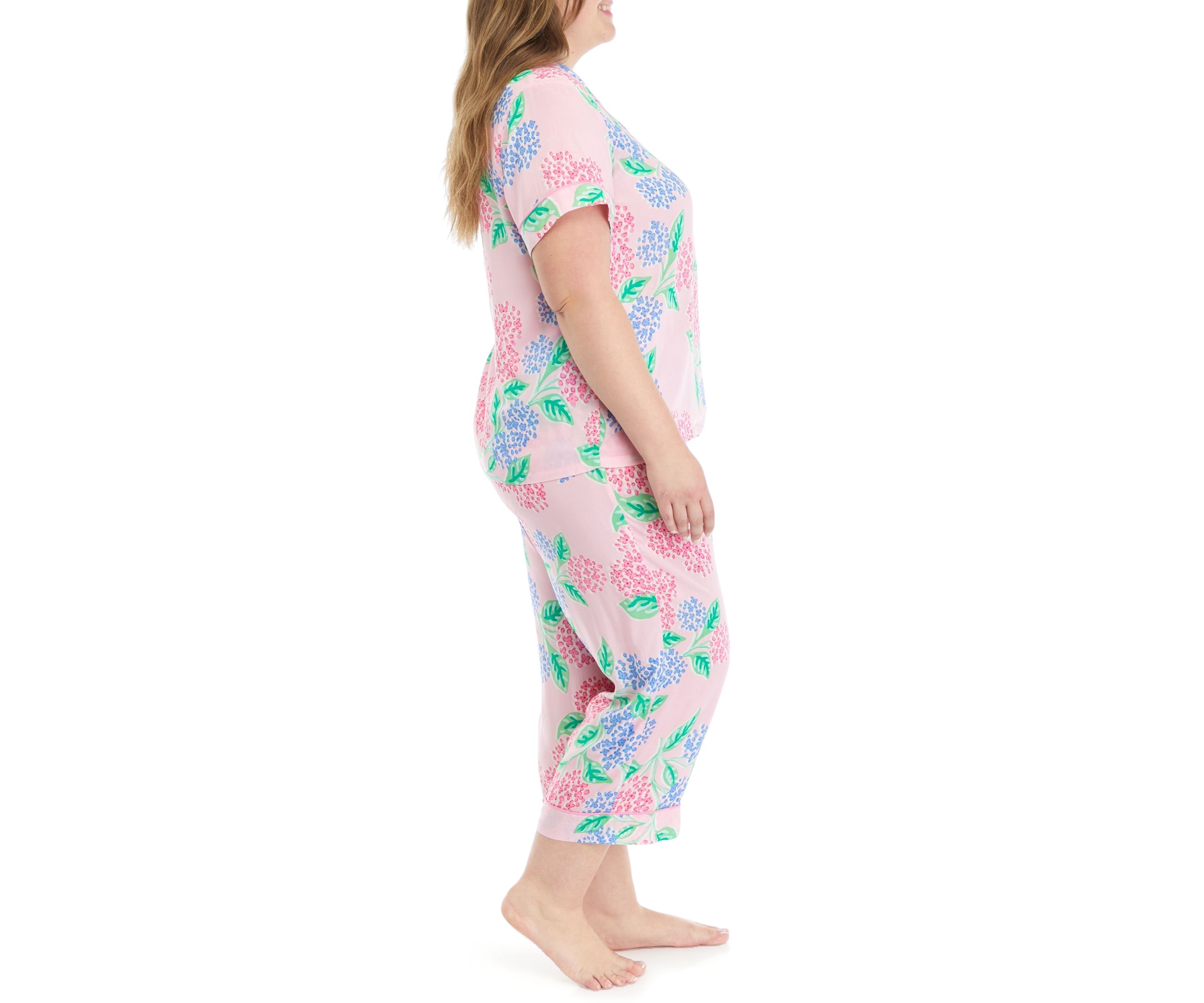 Plus Size Printed Notch Collar Pajama Set