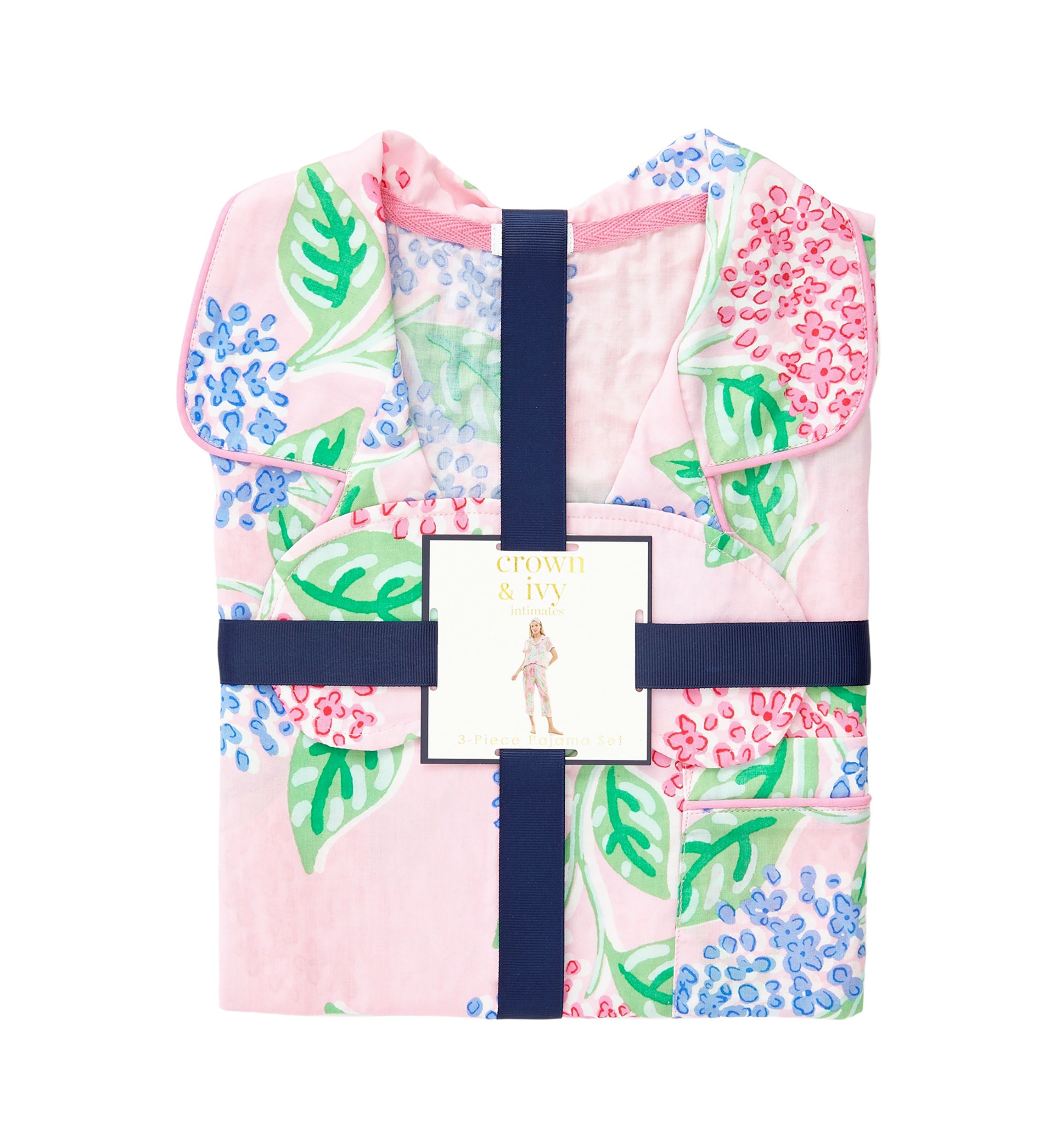 Plus Size Printed Notch Collar Pajama Set