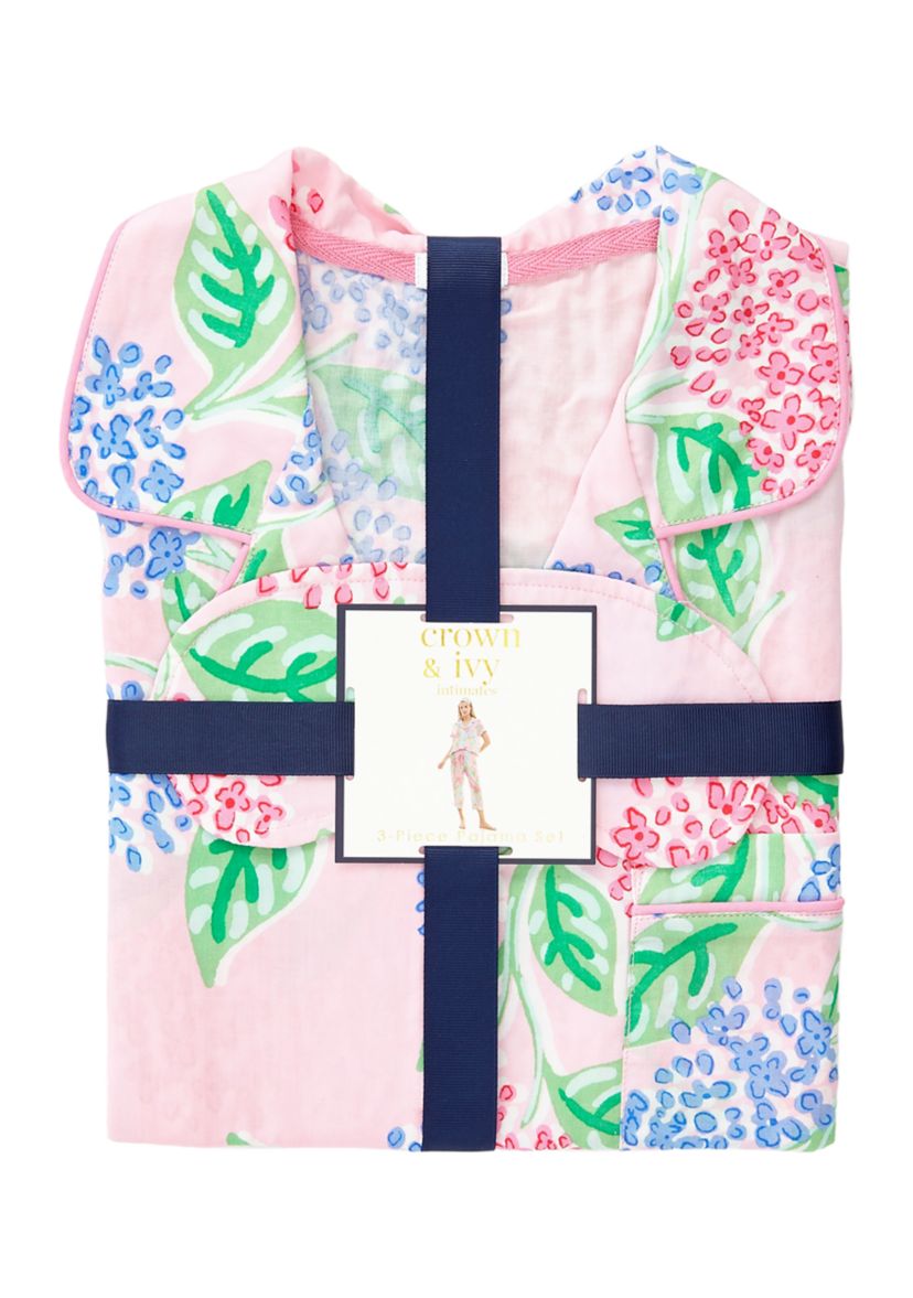 Plus Size Printed Notch Collar Pajama Set