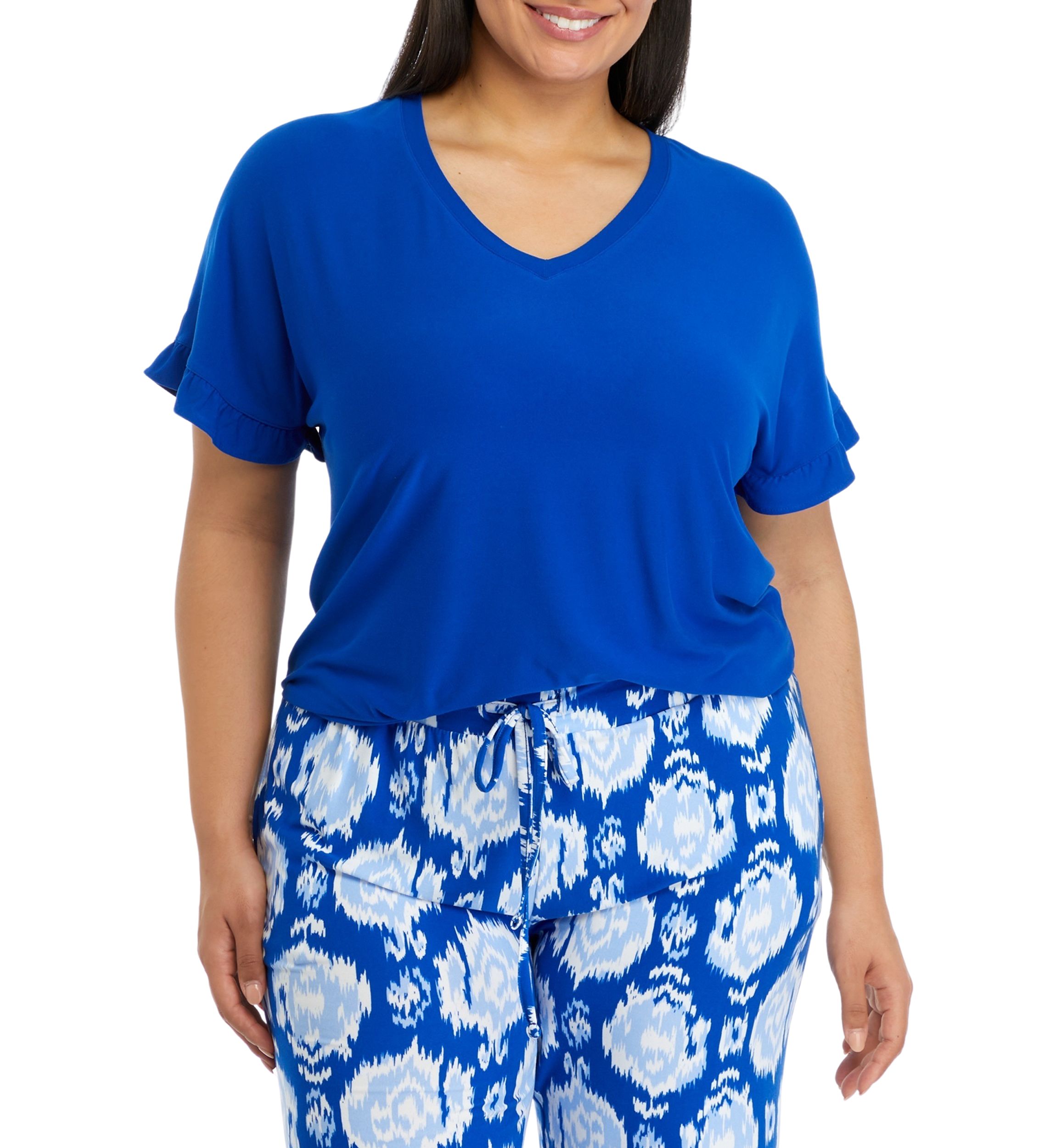 Plus Size Yummy V-Neck Ruffle Sleeve Pajama Top