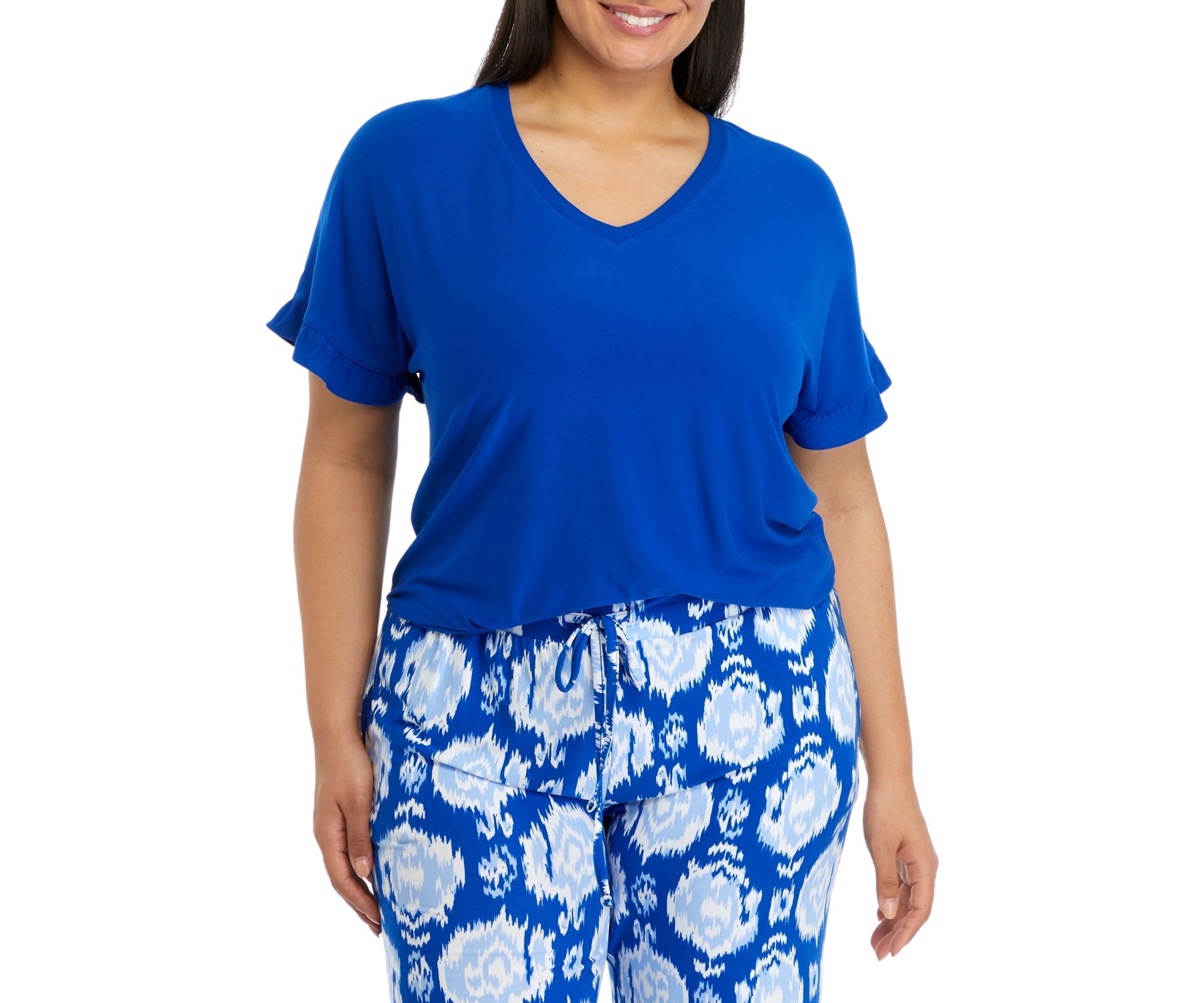 Plus Size Yummy V-Neck Ruffle Sleeve Pajama Top