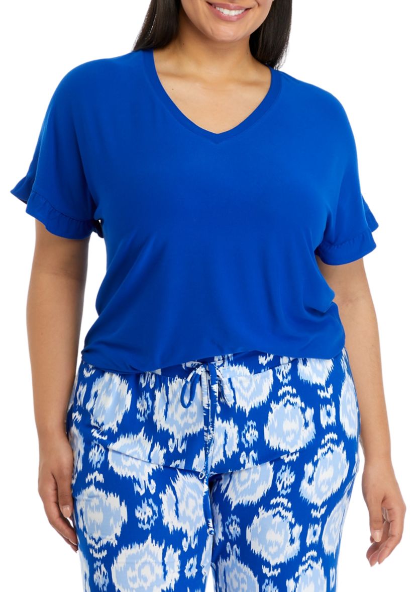 Plus Size Yummy V-Neck Ruffle Sleeve Pajama Top