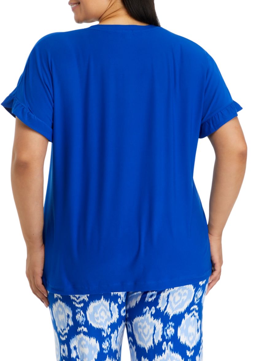 Plus Size Yummy V-Neck Ruffle Sleeve Pajama Top