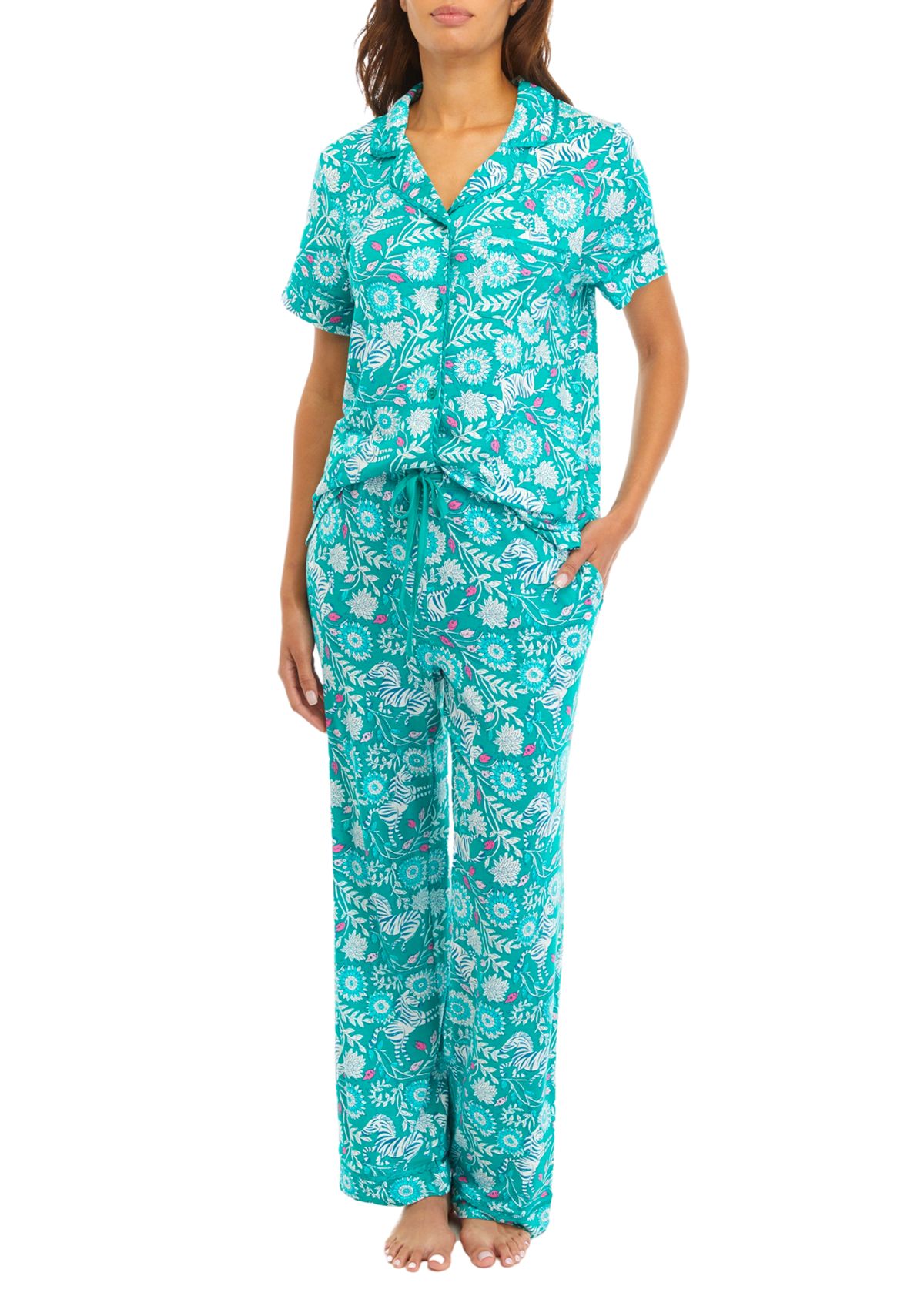 Printed Scallop Trim Pajama Set 