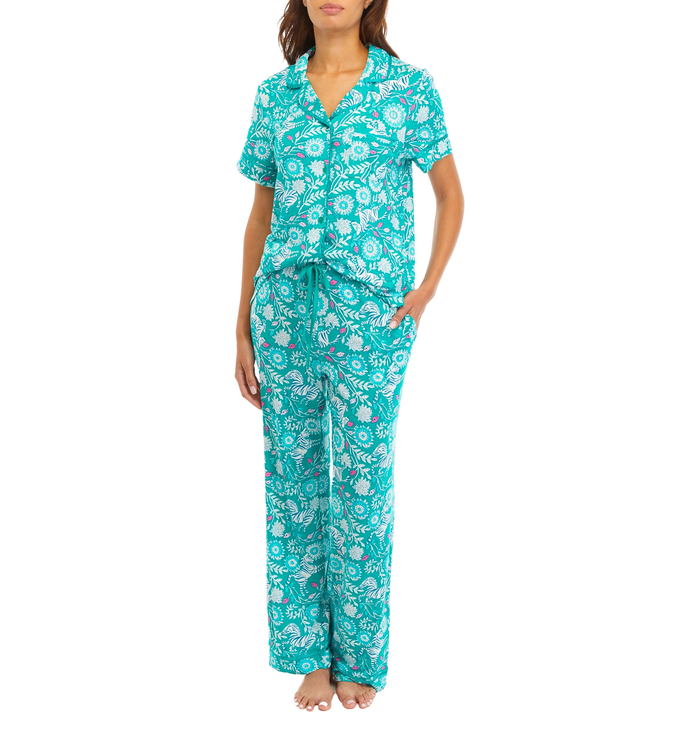 Printed Scallop Trim Pajama Set 