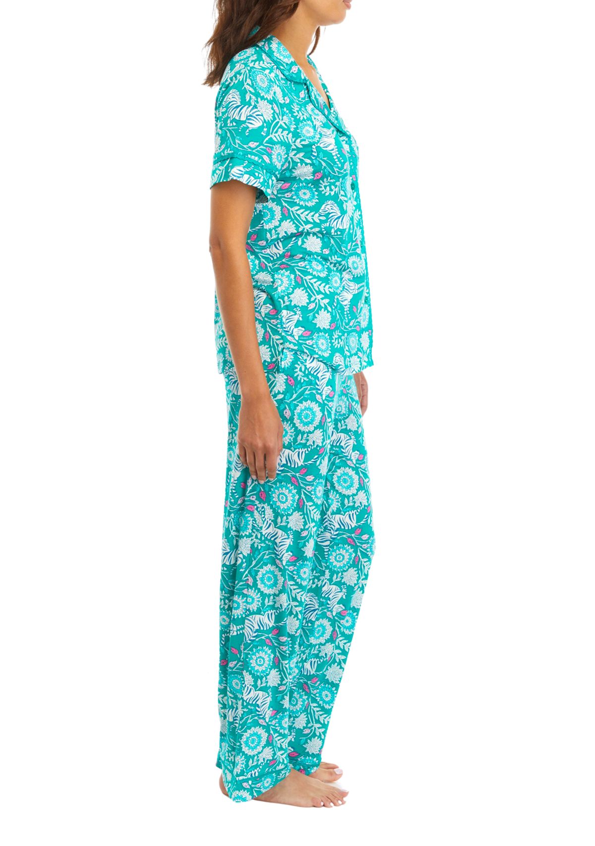 Printed Scallop Trim Pajama Set 