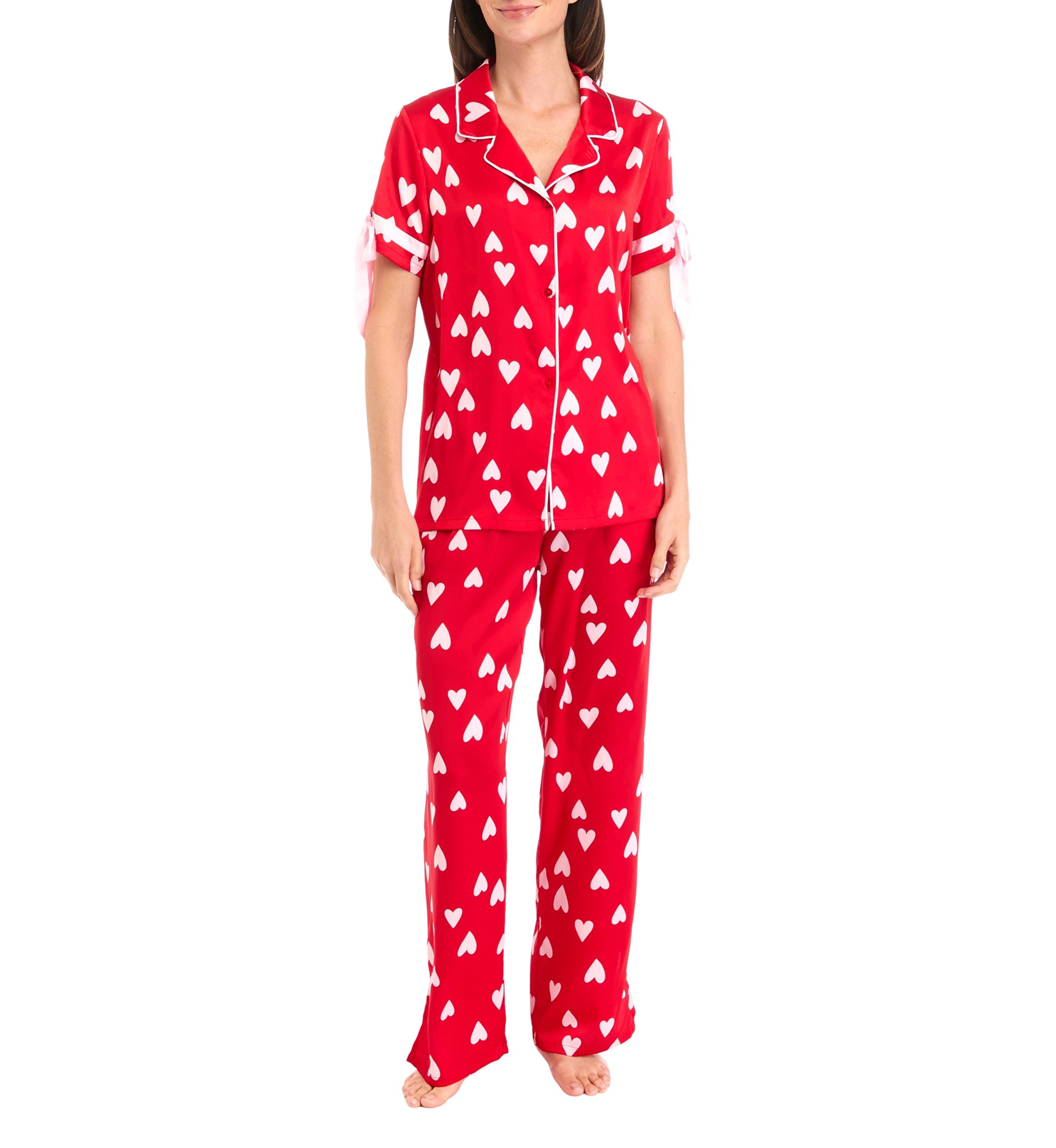 Womens Satin Pajama Set with Bows