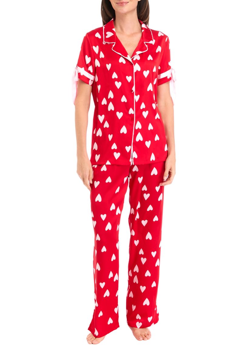 Womens Satin Pajama Set with Bows