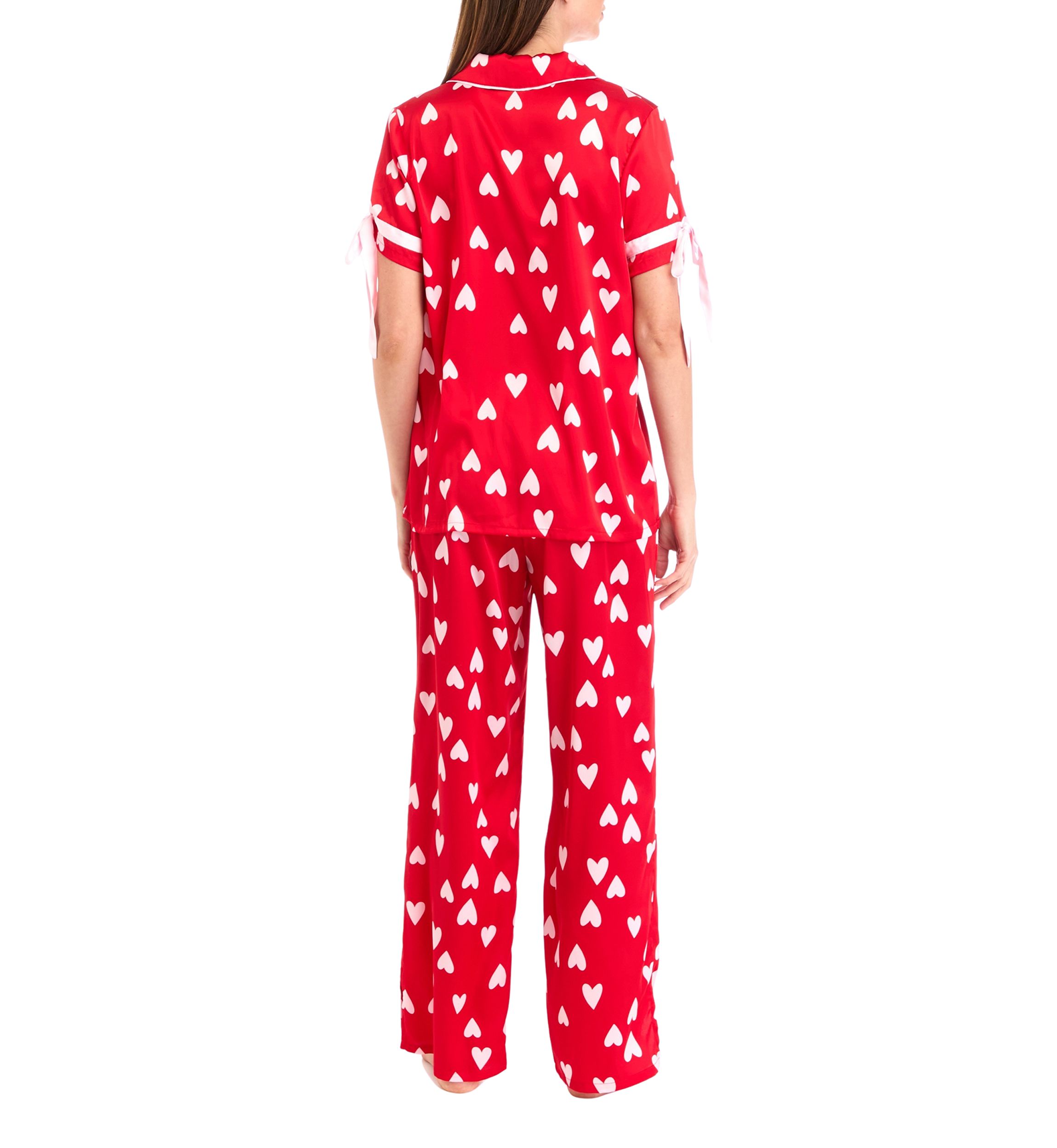 Womens Satin Pajama Set with Bows