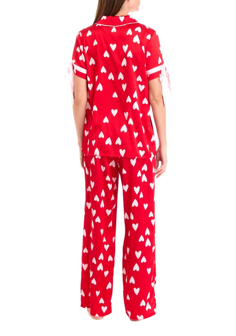 Womens Satin Pajama Set with Bows