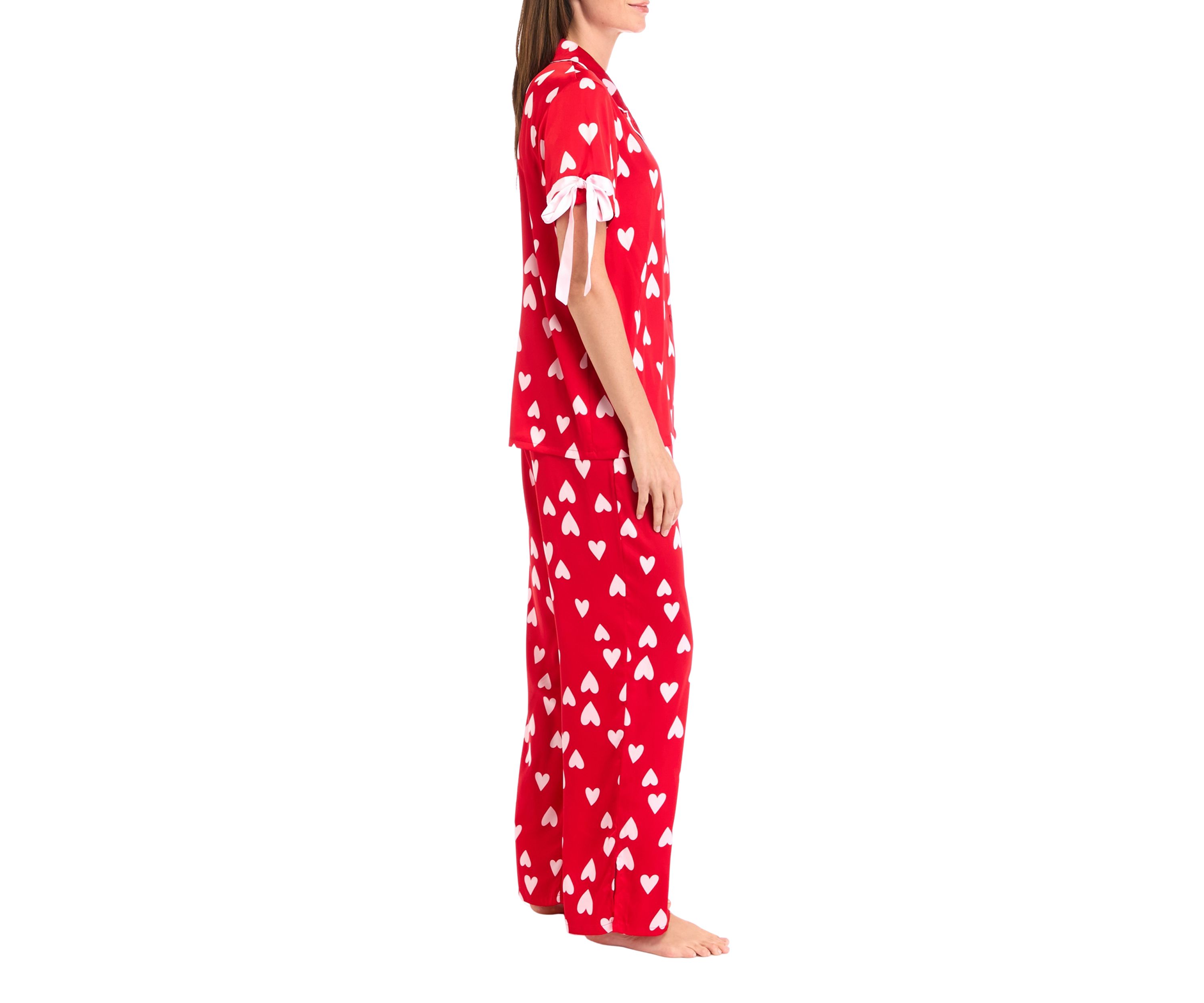 Womens Satin Pajama Set with Bows