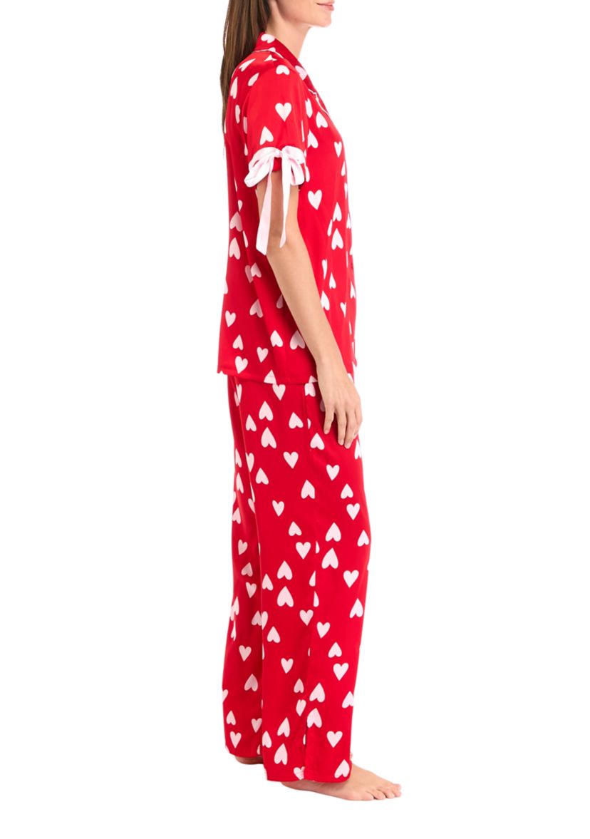 Womens Satin Pajama Set with Bows
