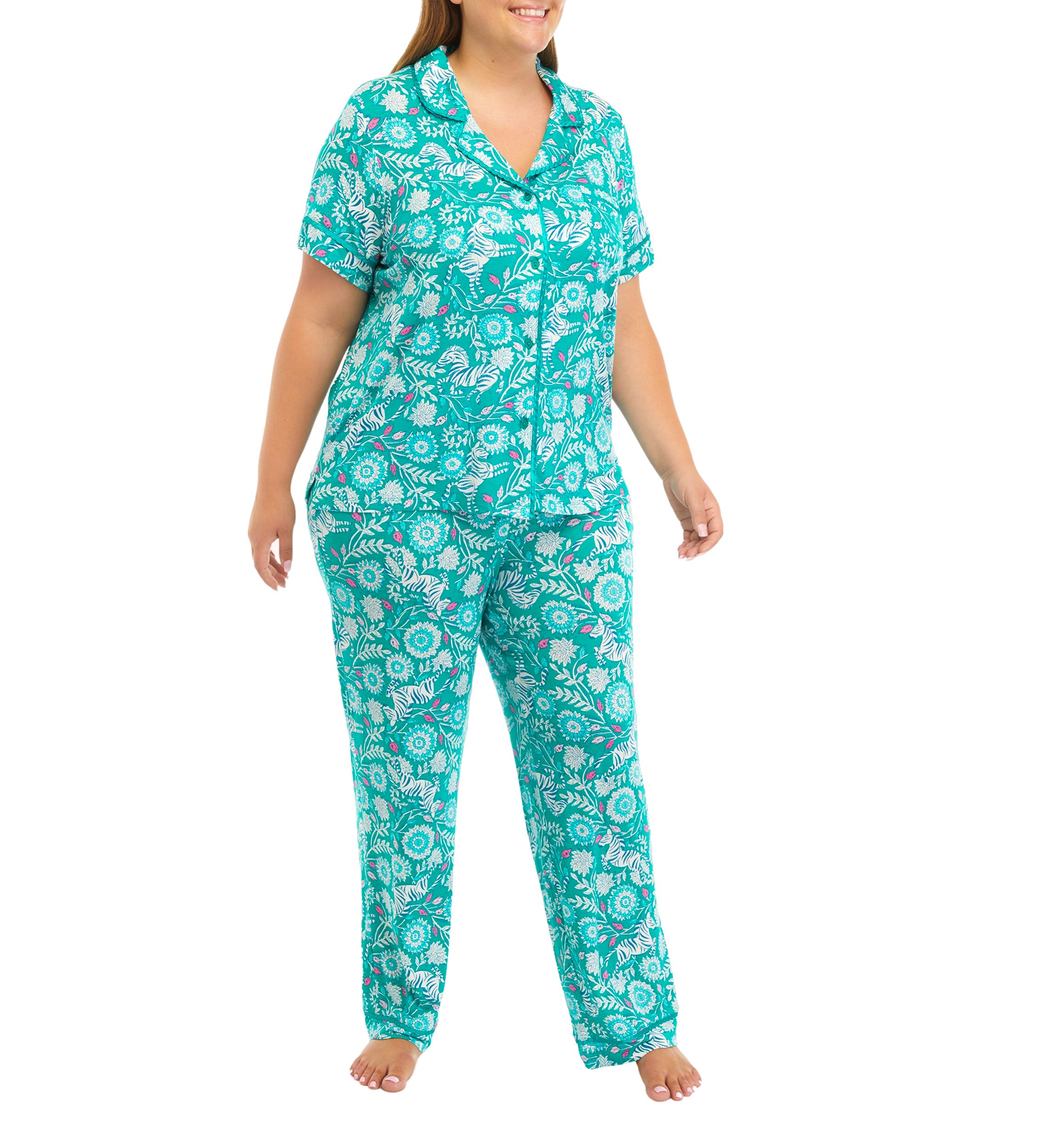 Plus Size Printed Notch Pajama Set 