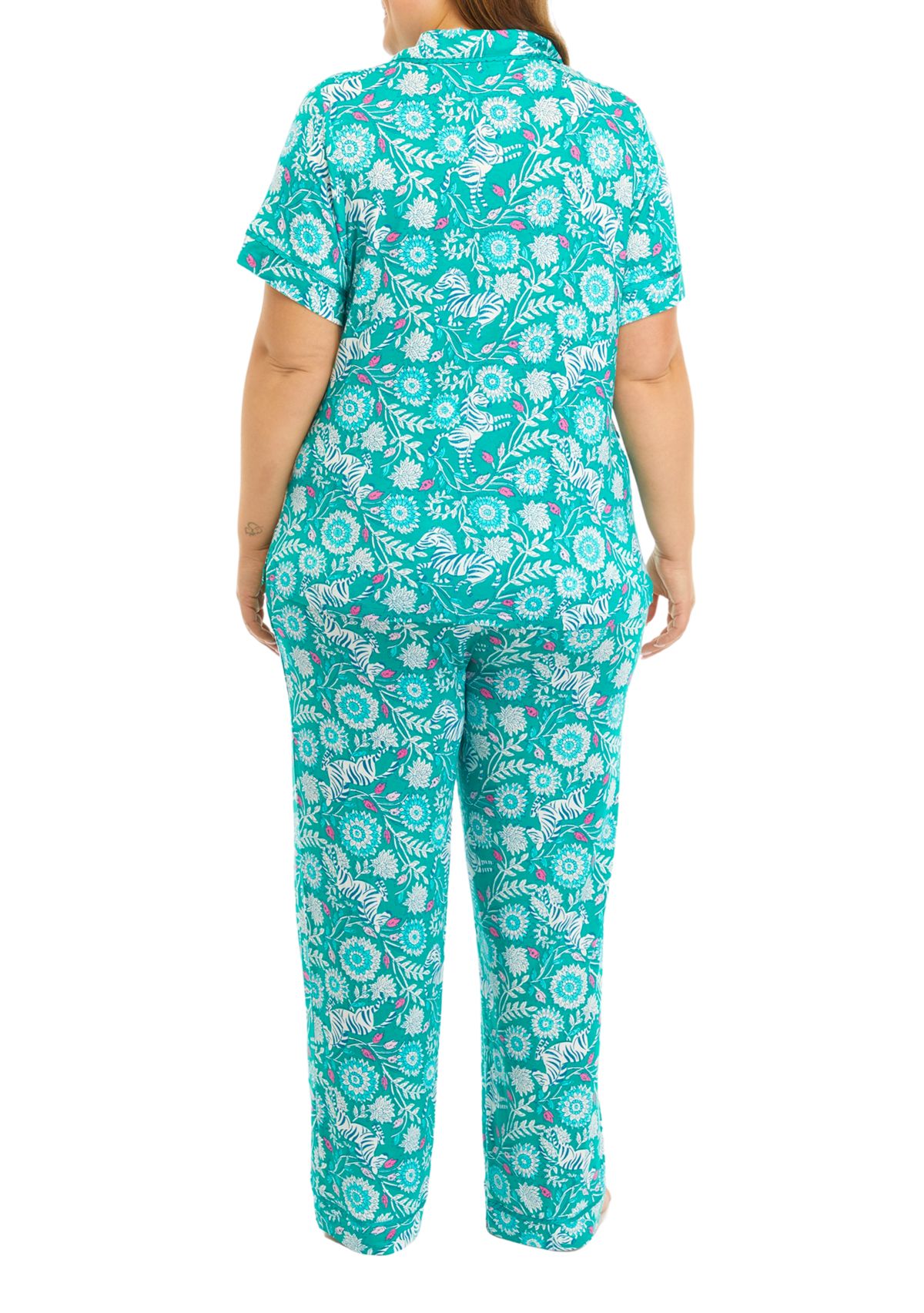 Plus Size Printed Notch Pajama Set 