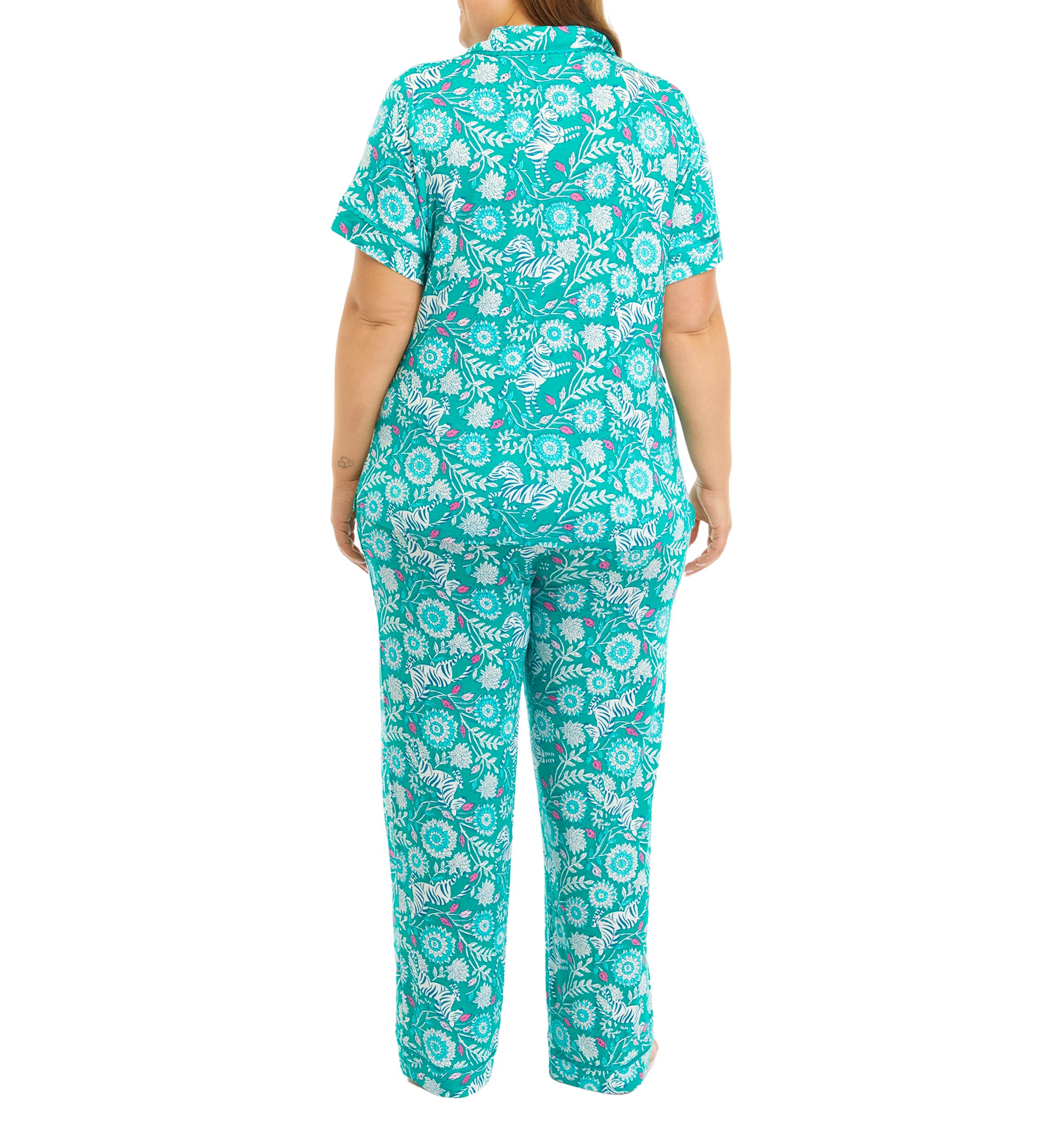 Plus Size Printed Notch Pajama Set 