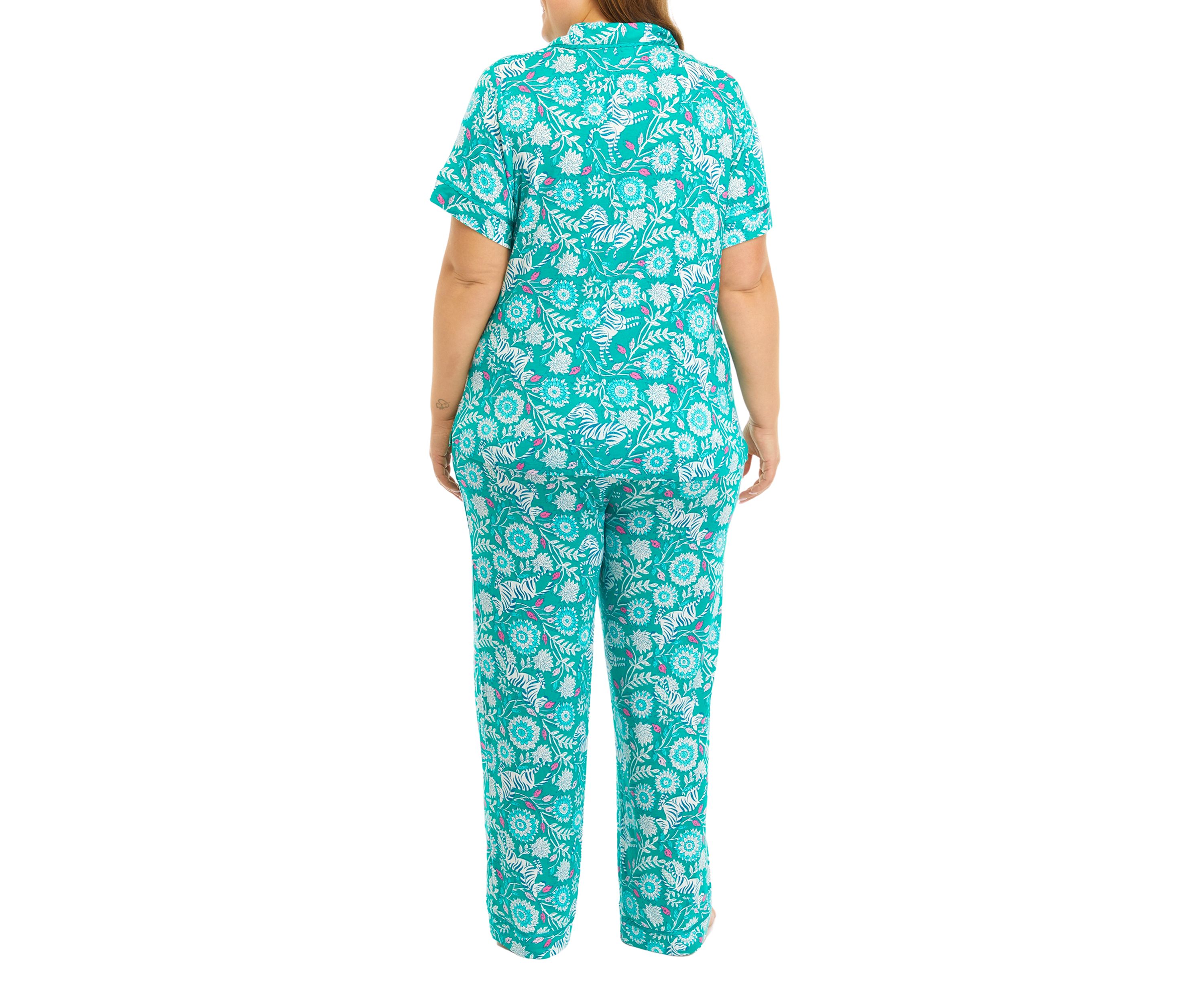 Plus Size Printed Notch Pajama Set 