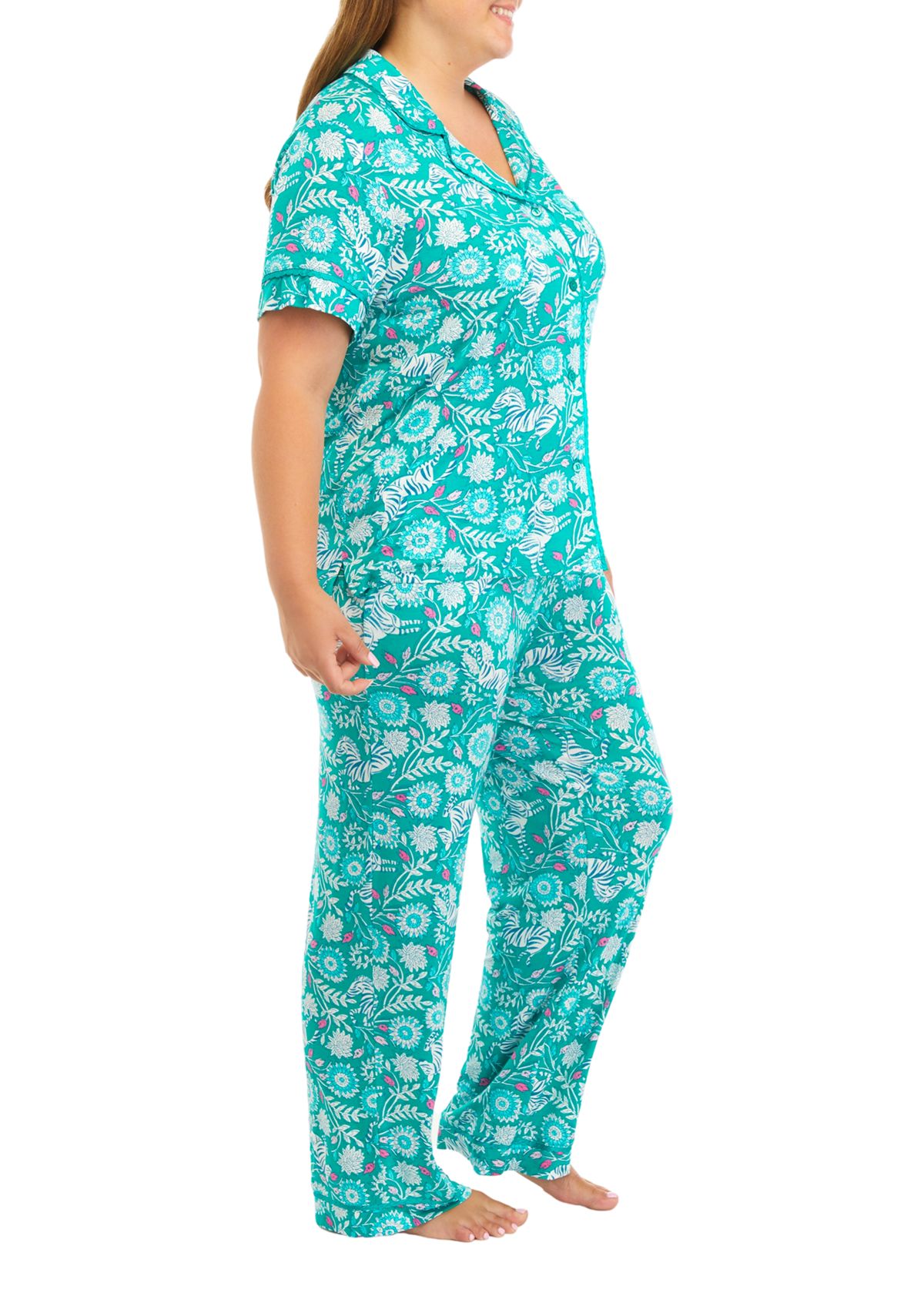 Plus Size Printed Notch Pajama Set 