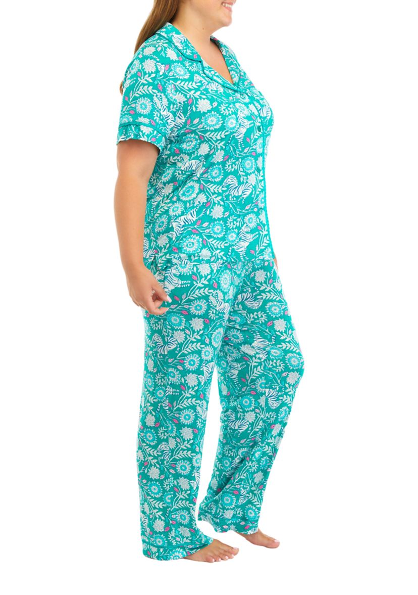 Plus Size Printed Notch Pajama Set 
