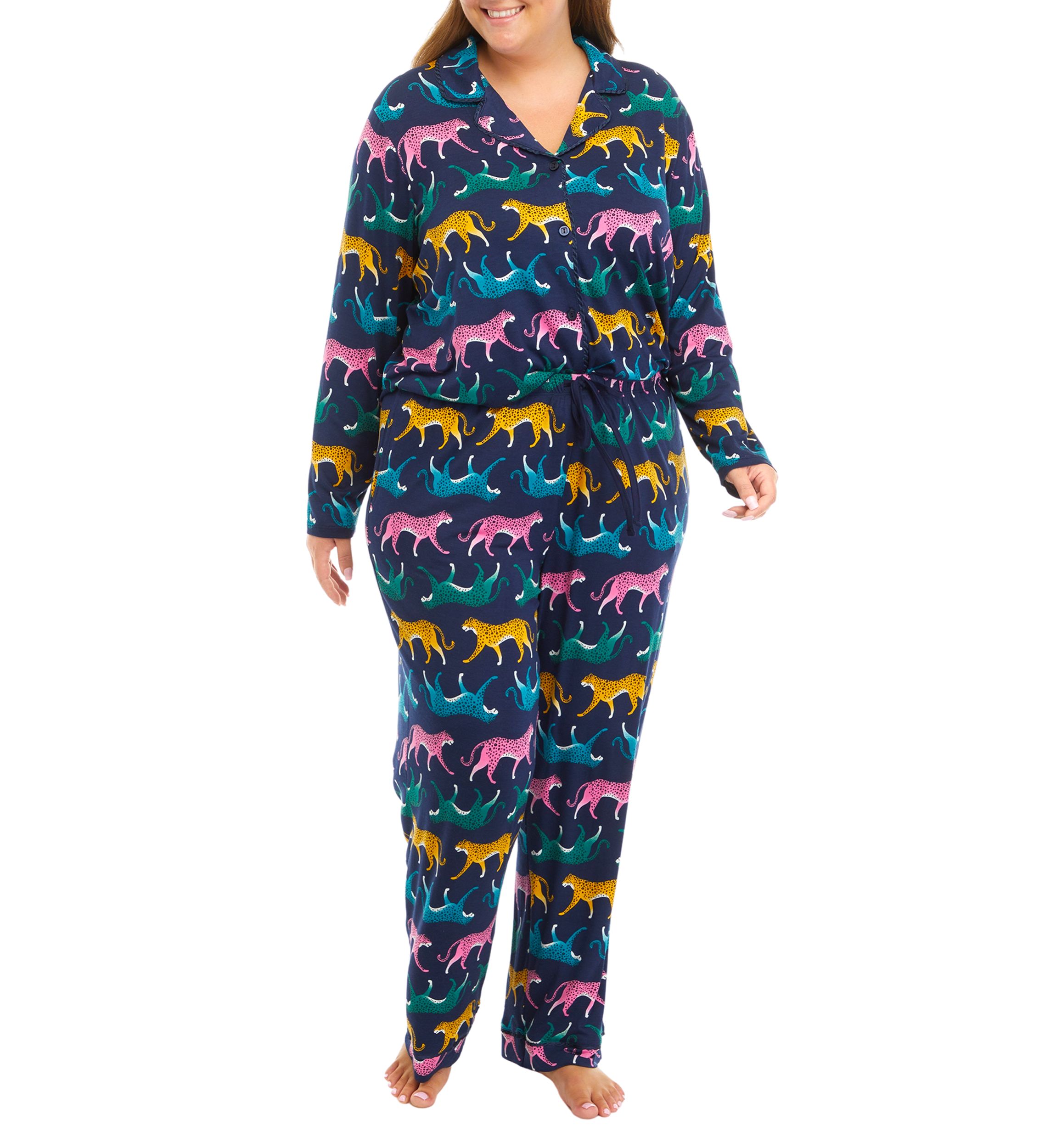 Plus Size Printed Notch Pajama Set 