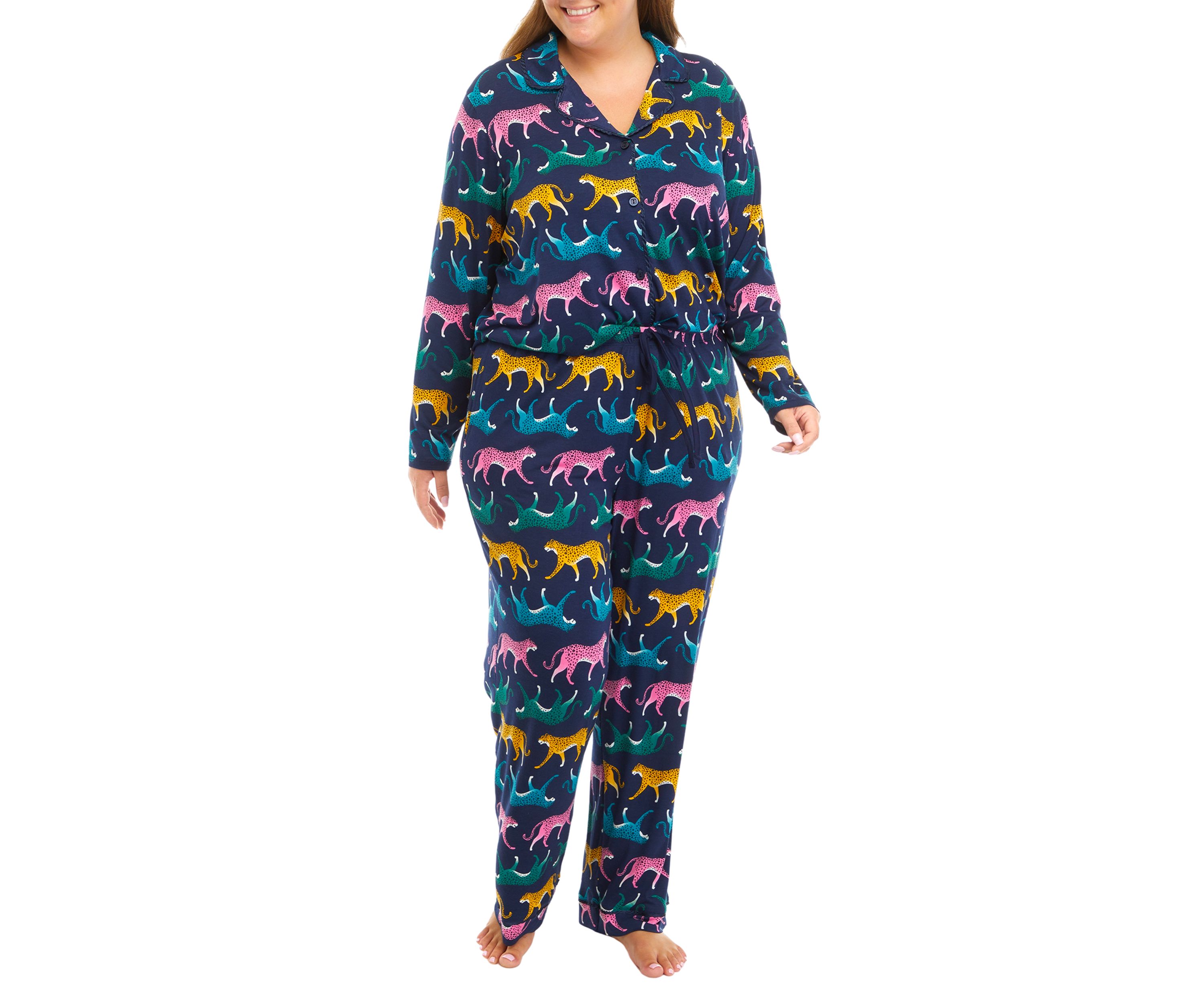 Plus Size Printed Notch Pajama Set 