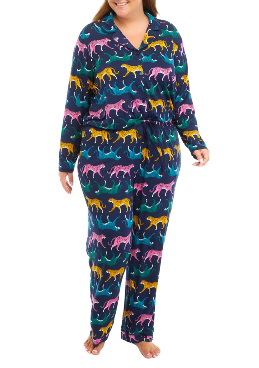Plus Size Printed Notch Pajama Set 