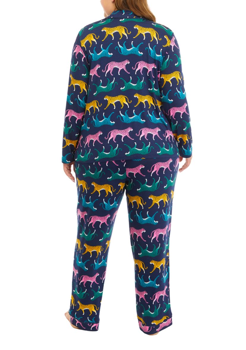 Plus Size Printed Notch Pajama Set 