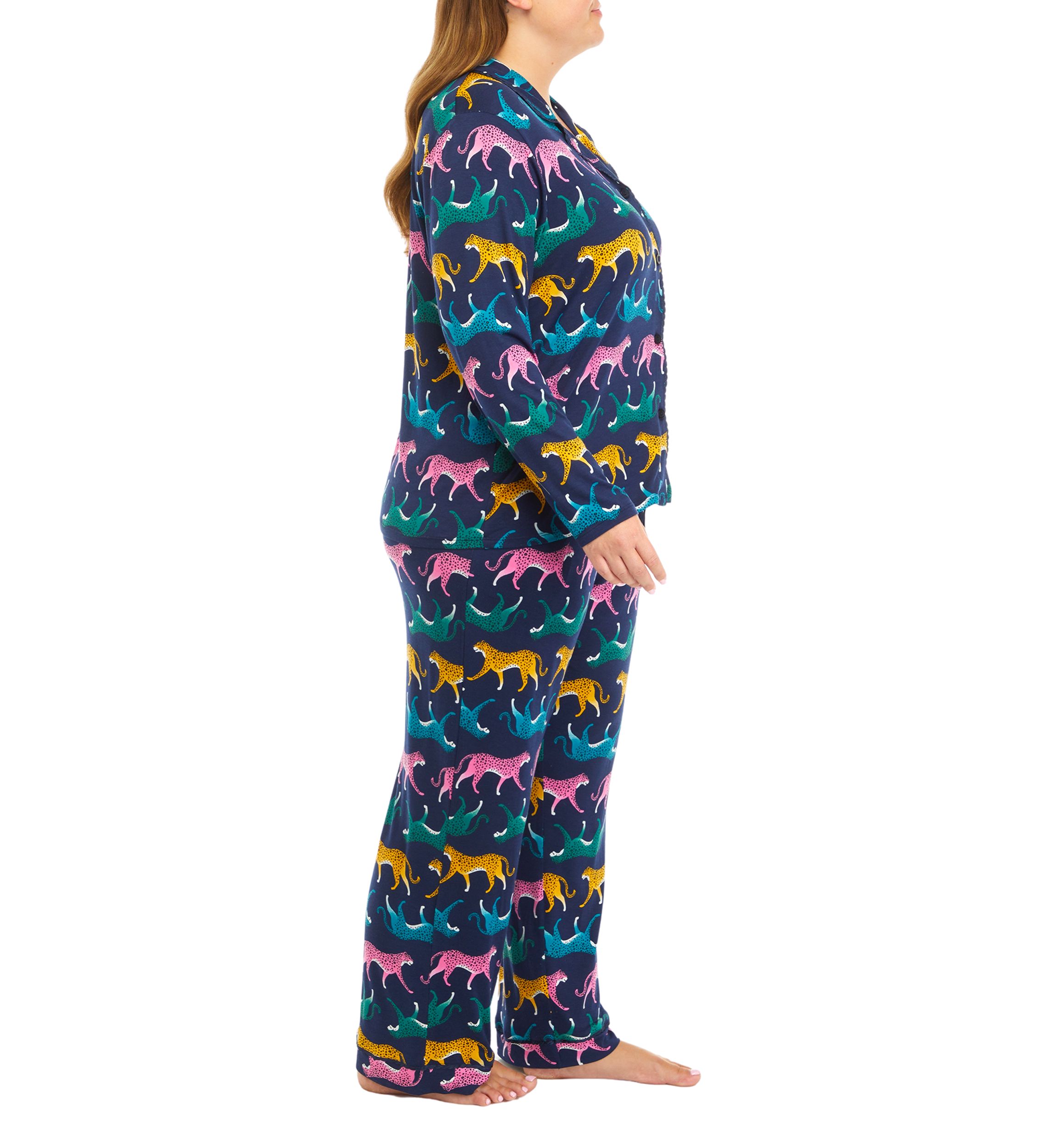 Plus Size Printed Notch Pajama Set 