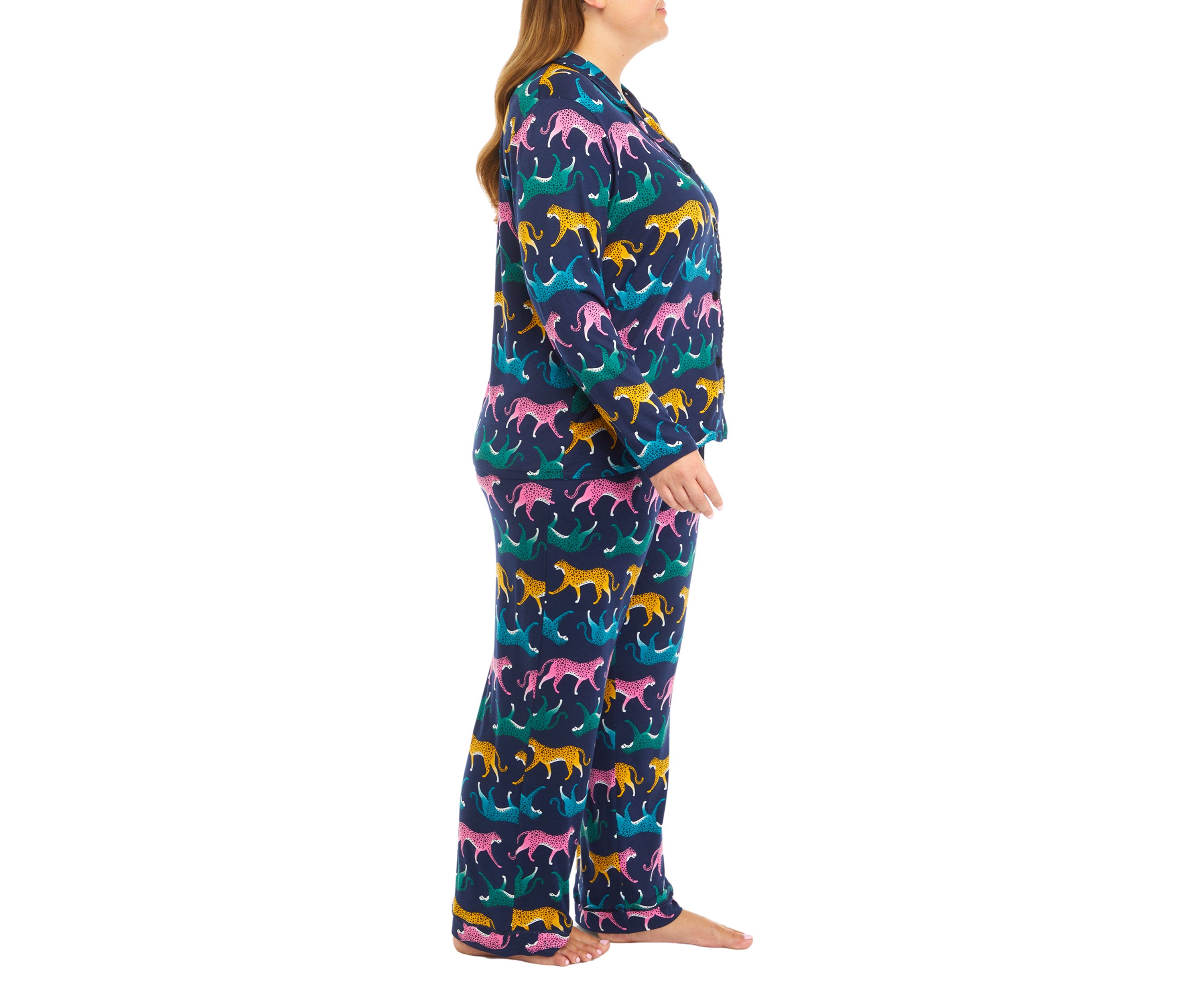 Plus Size Printed Notch Pajama Set 