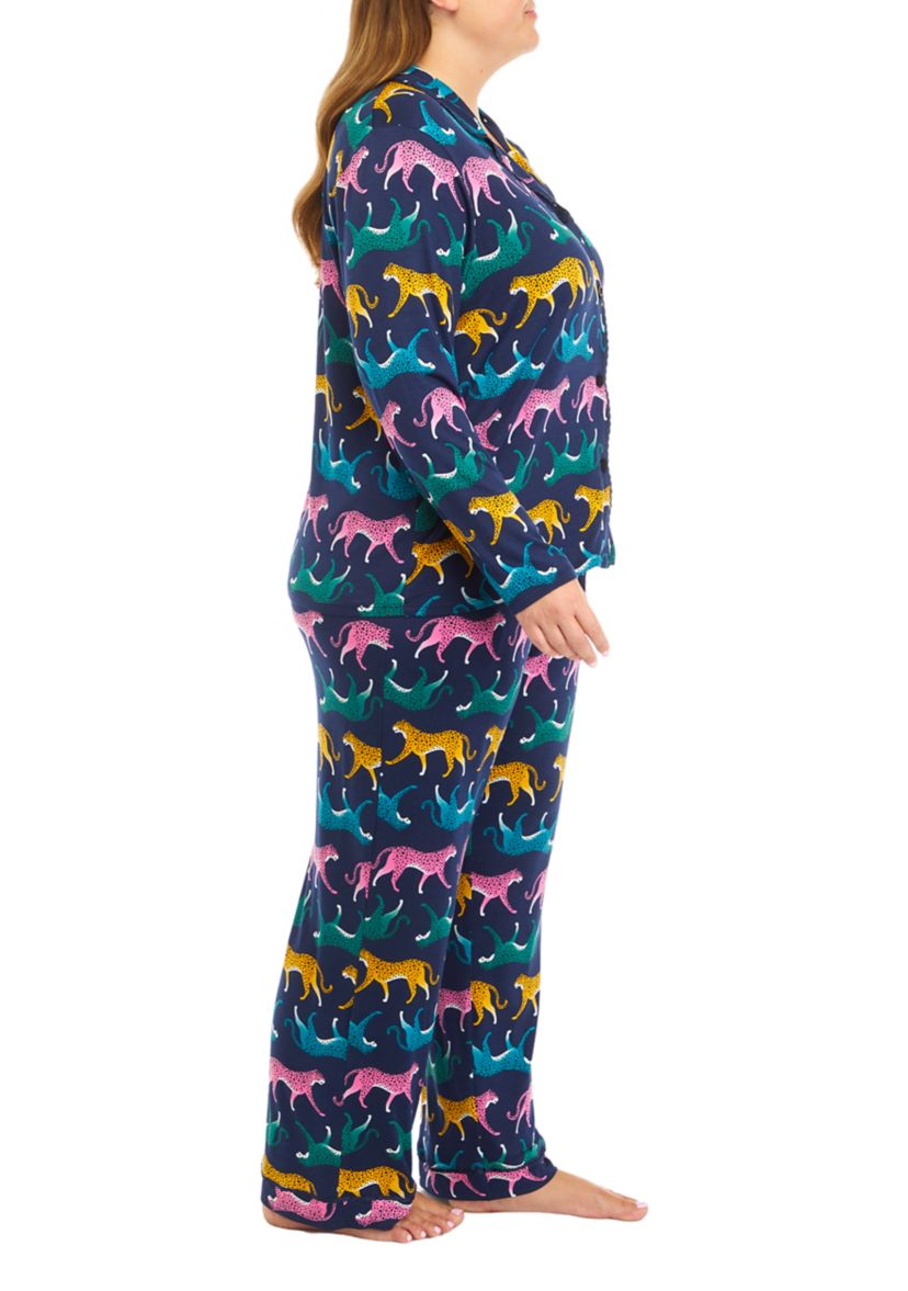 Plus Size Printed Notch Pajama Set 