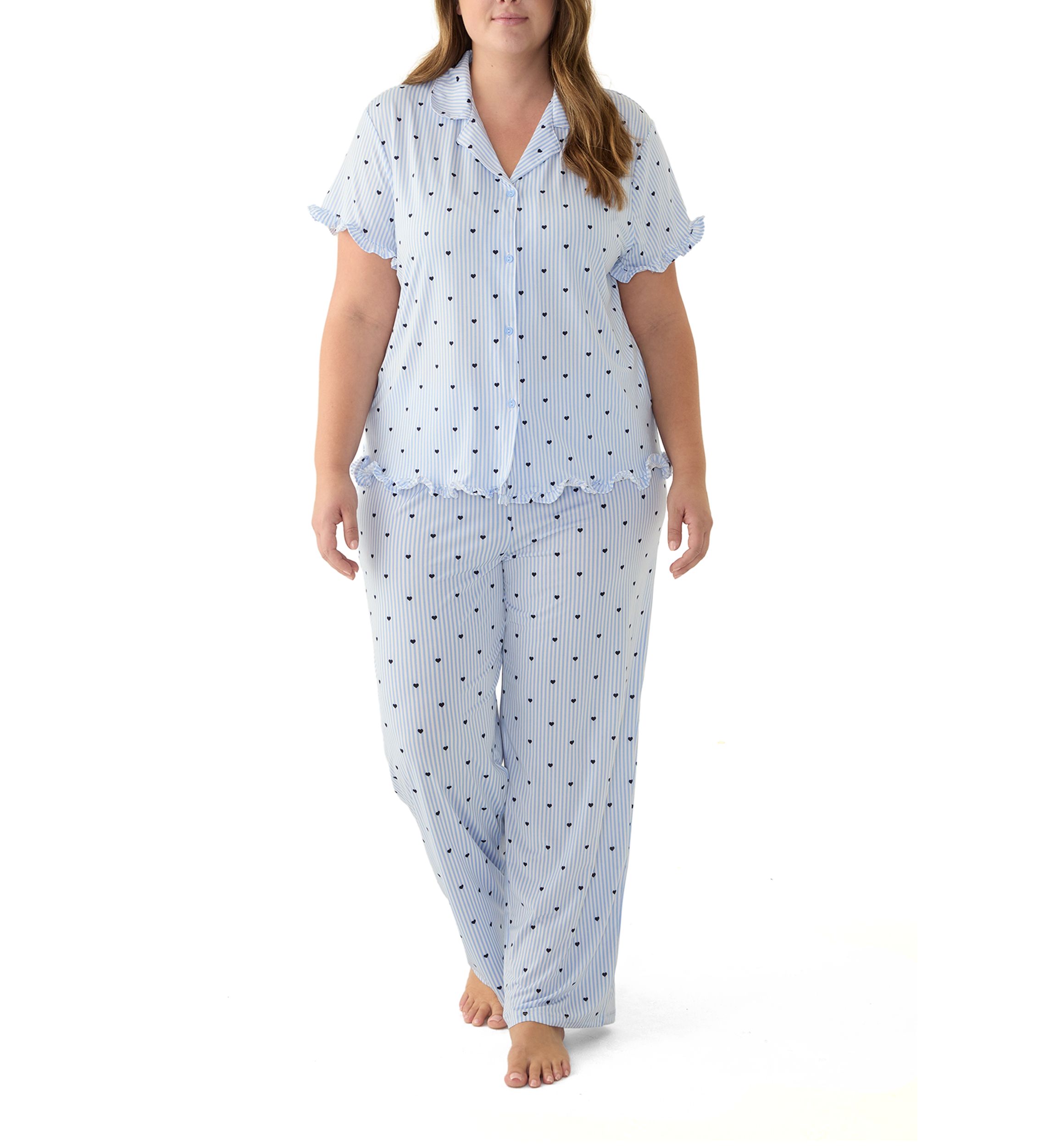 Plus Size Notch Ruffle Pajama Set
