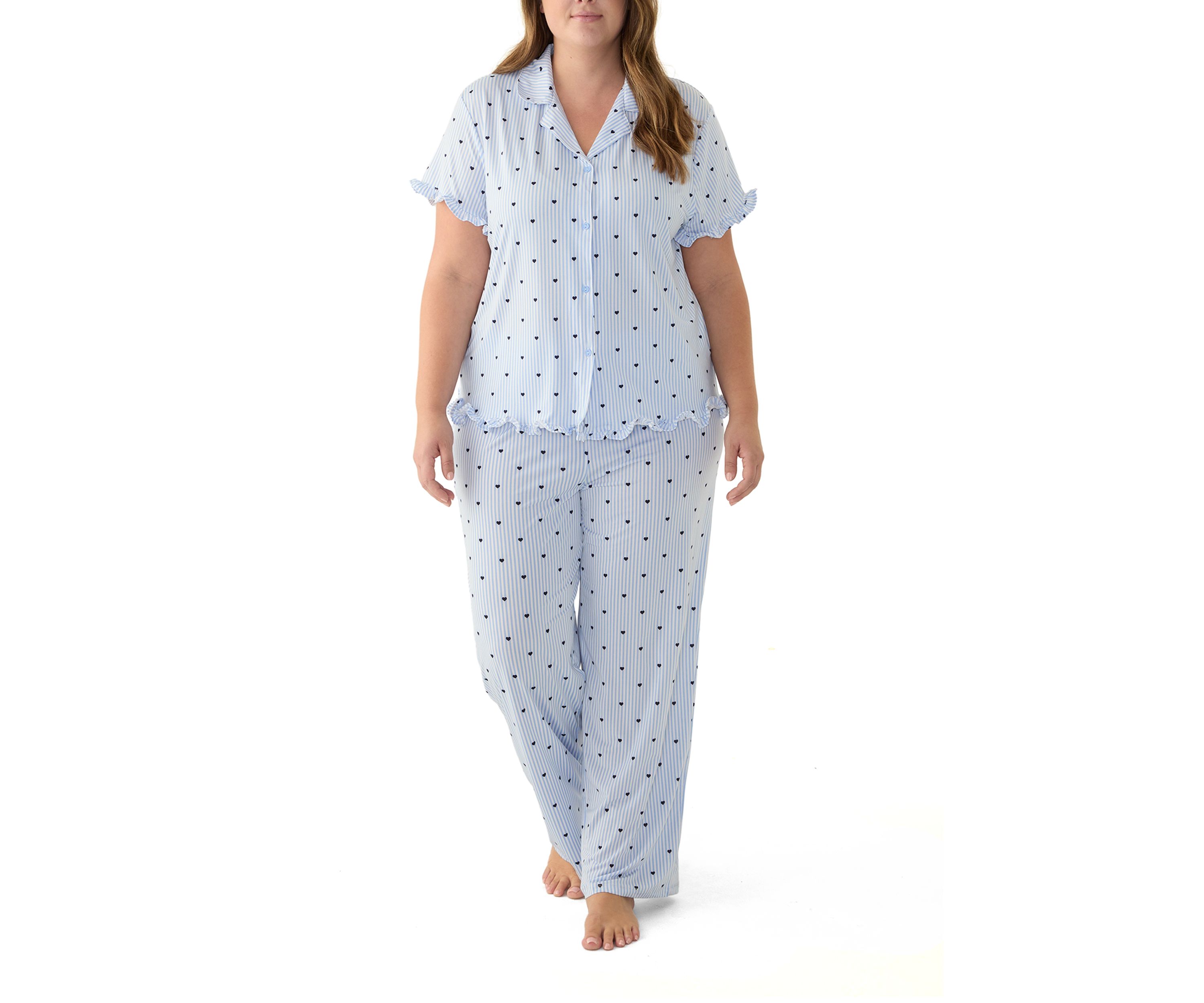 Plus Size Notch Ruffle Pajama Set