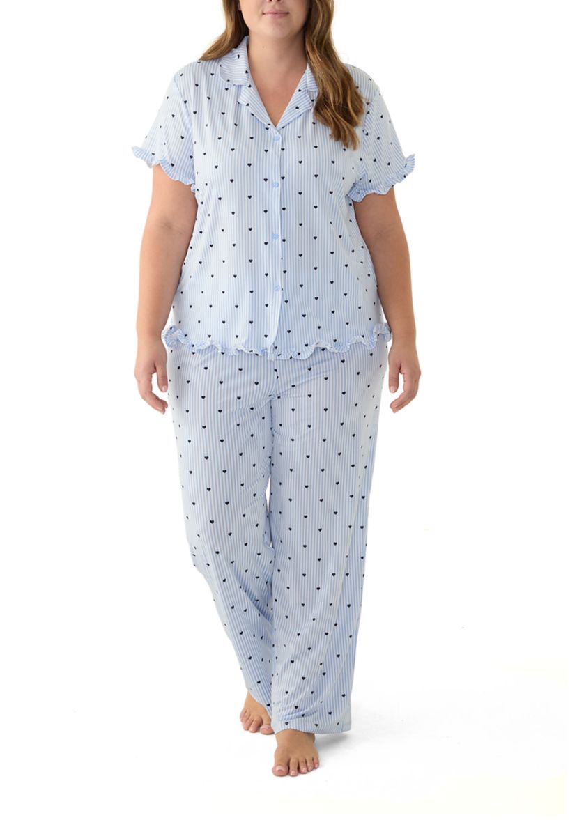 Plus Size Notch Ruffle Pajama Set