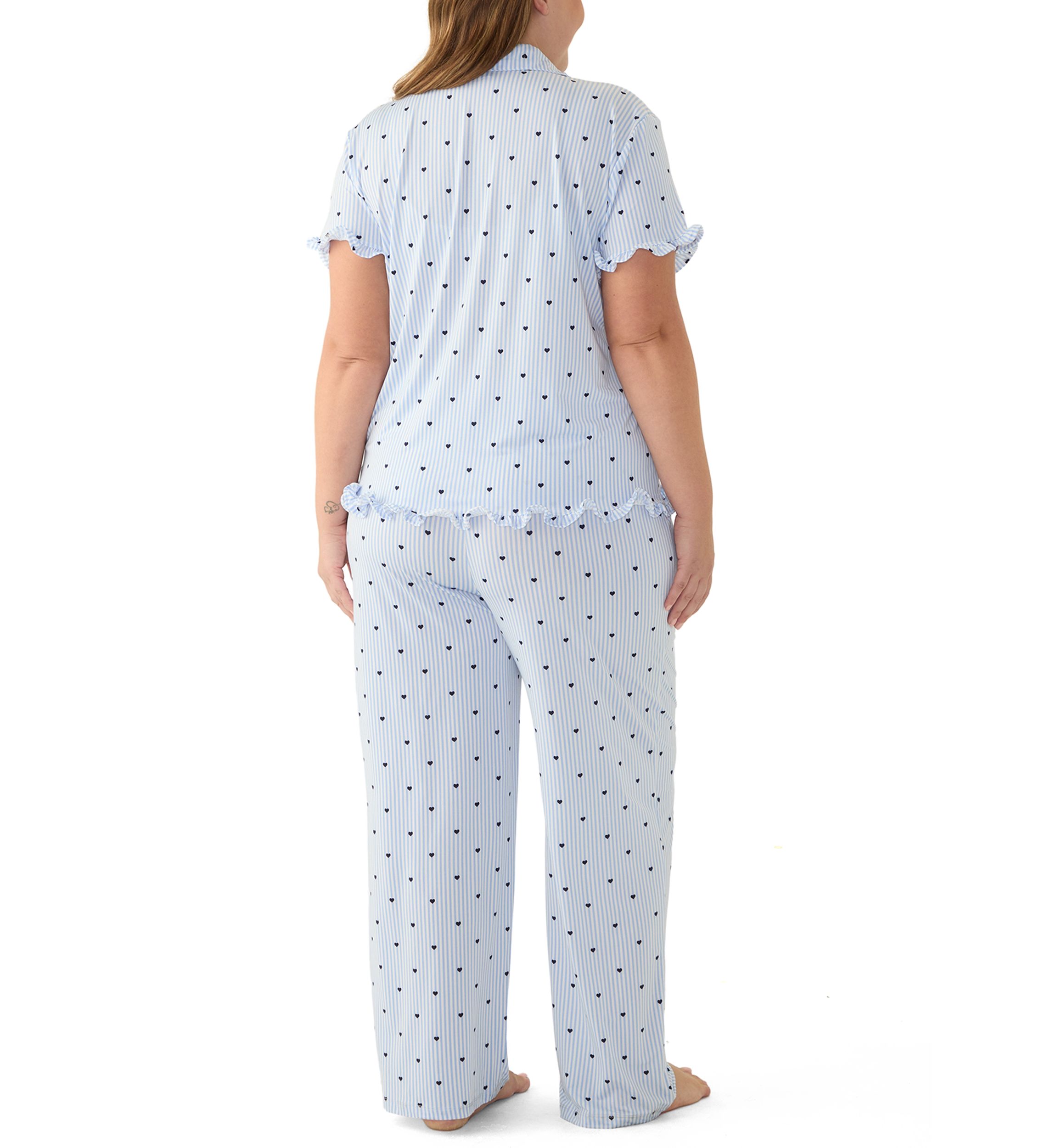 Plus Size Notch Ruffle Pajama Set