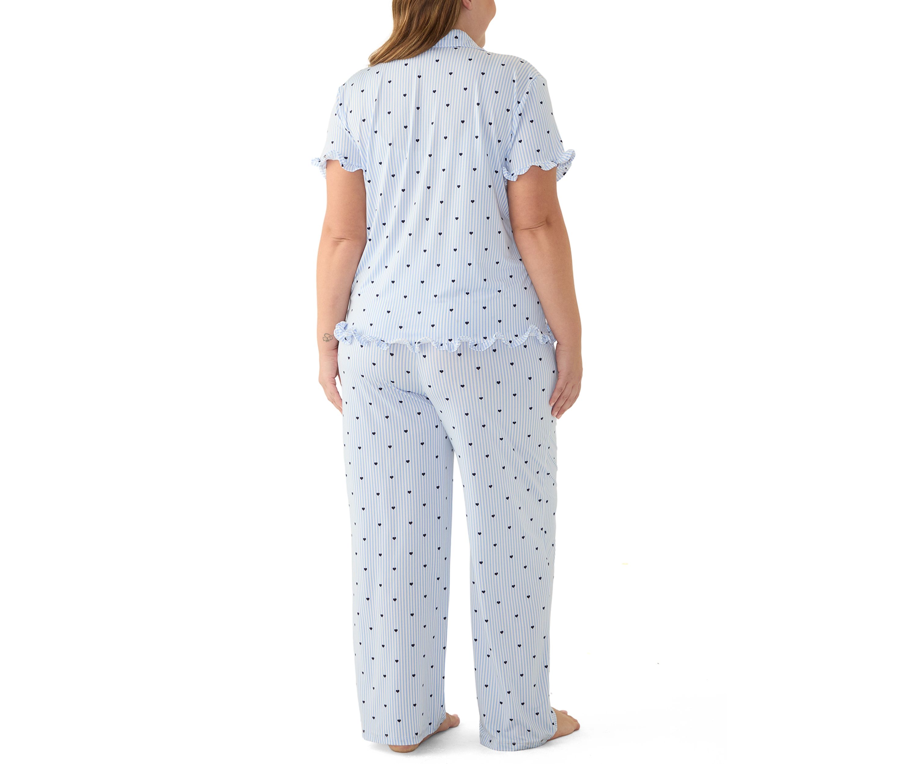 Plus Size Notch Ruffle Pajama Set
