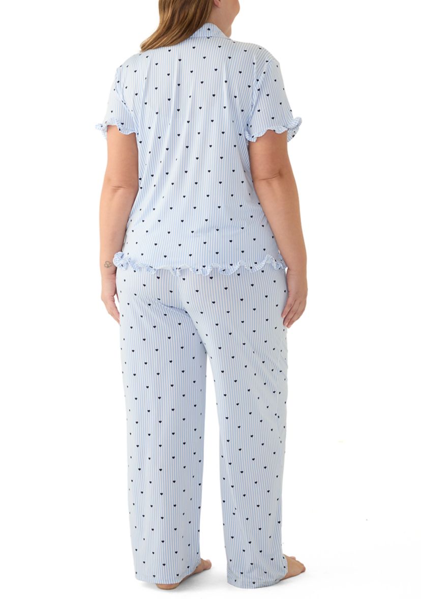 Plus Size Notch Ruffle Pajama Set