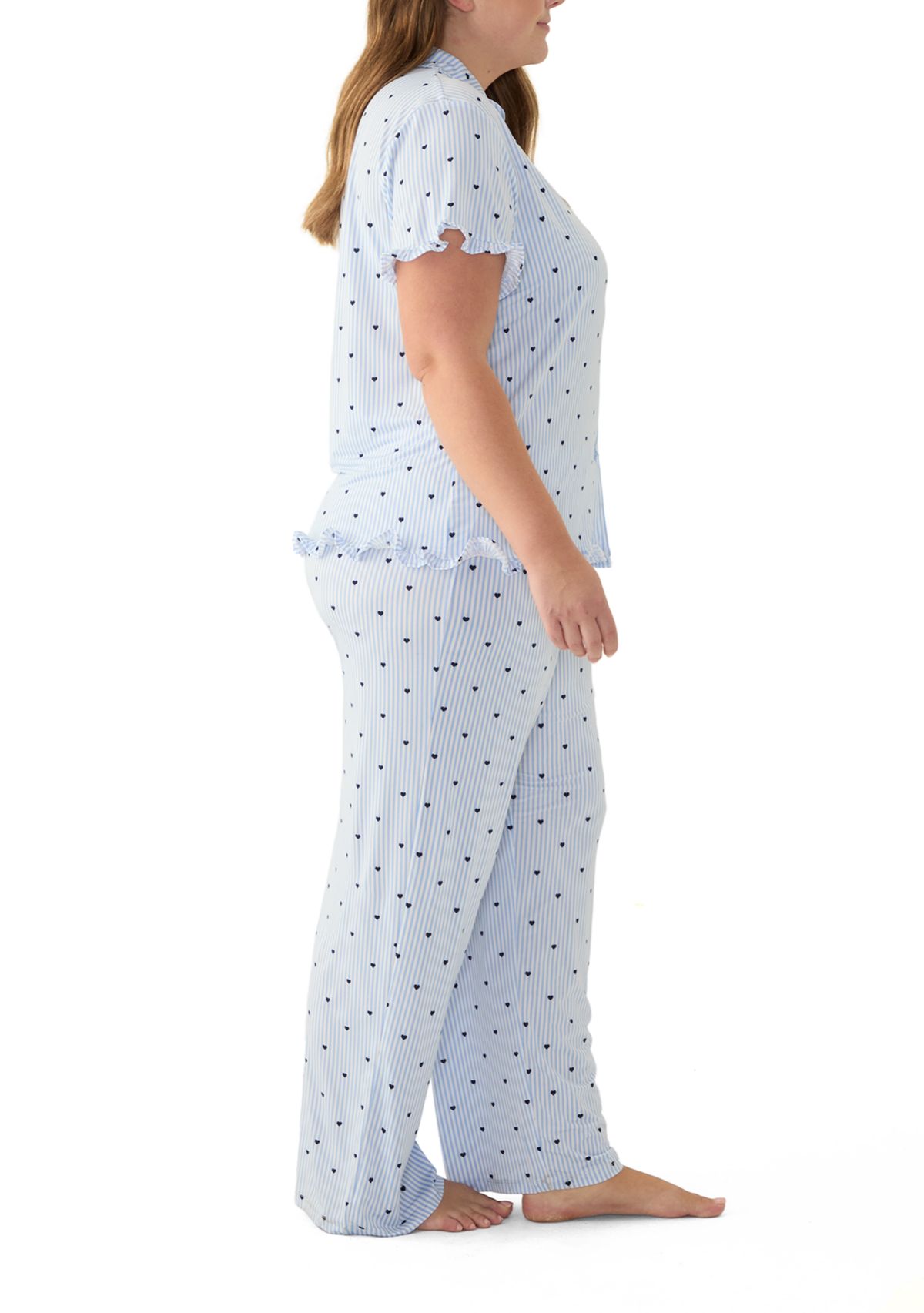 Plus Size Notch Ruffle Pajama Set