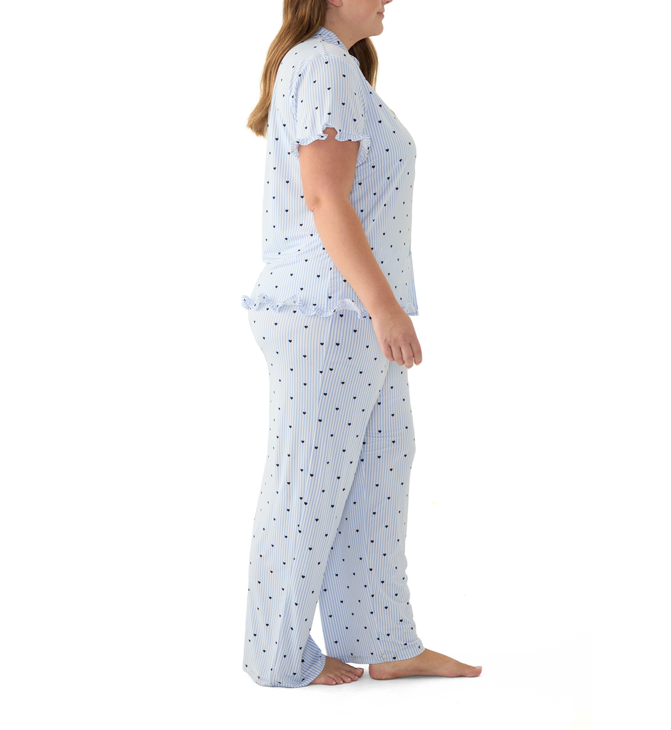 Plus Size Notch Ruffle Pajama Set
