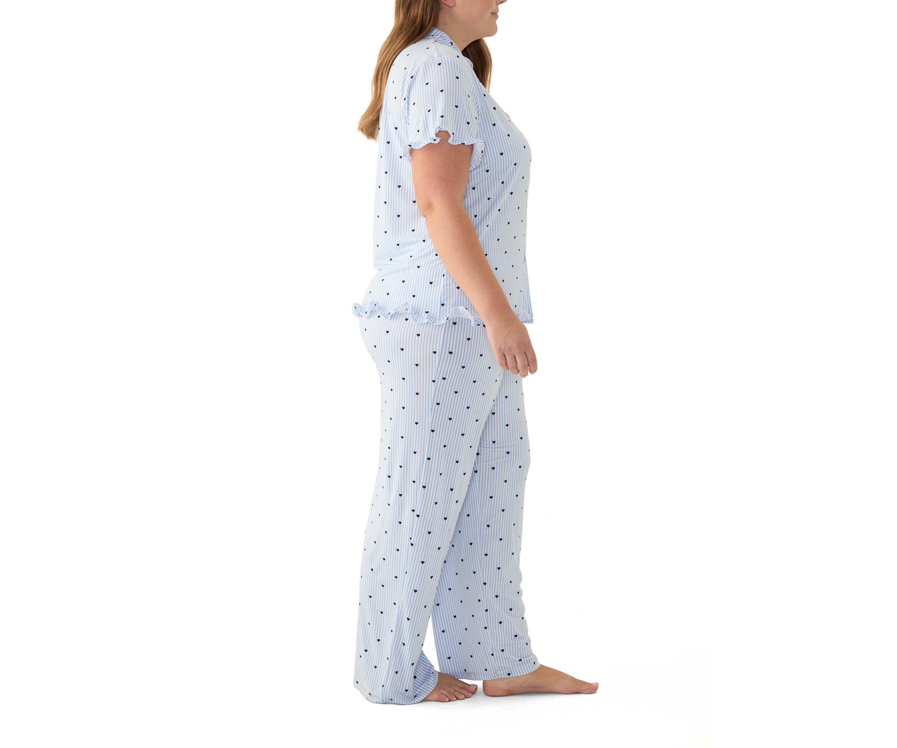 Plus Size Notch Ruffle Pajama Set