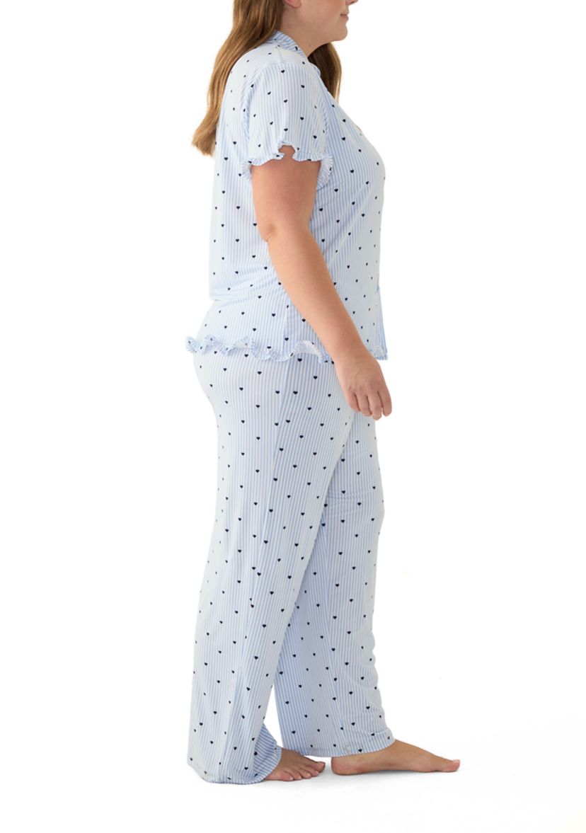 Plus Size Notch Ruffle Pajama Set