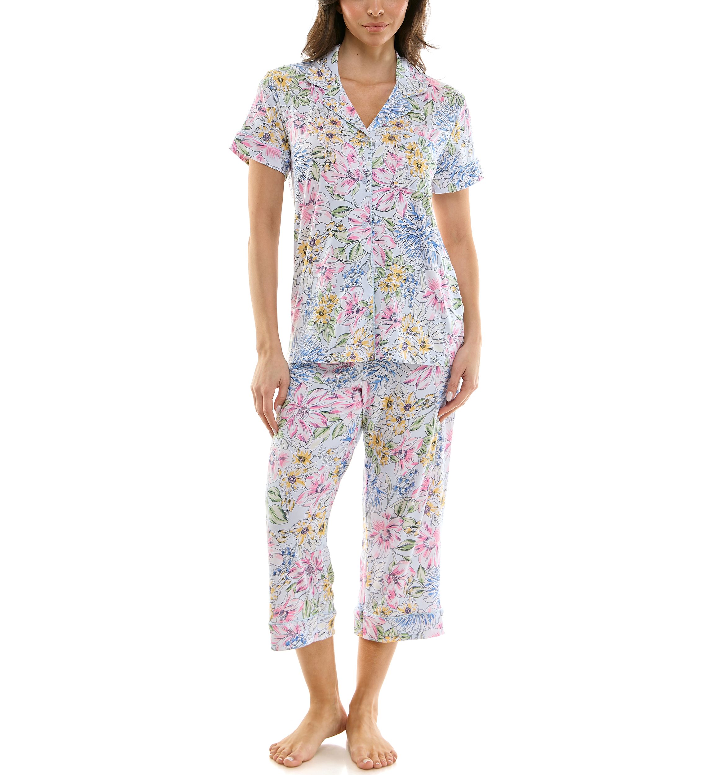 Printed Notch Capri Pajama Set 