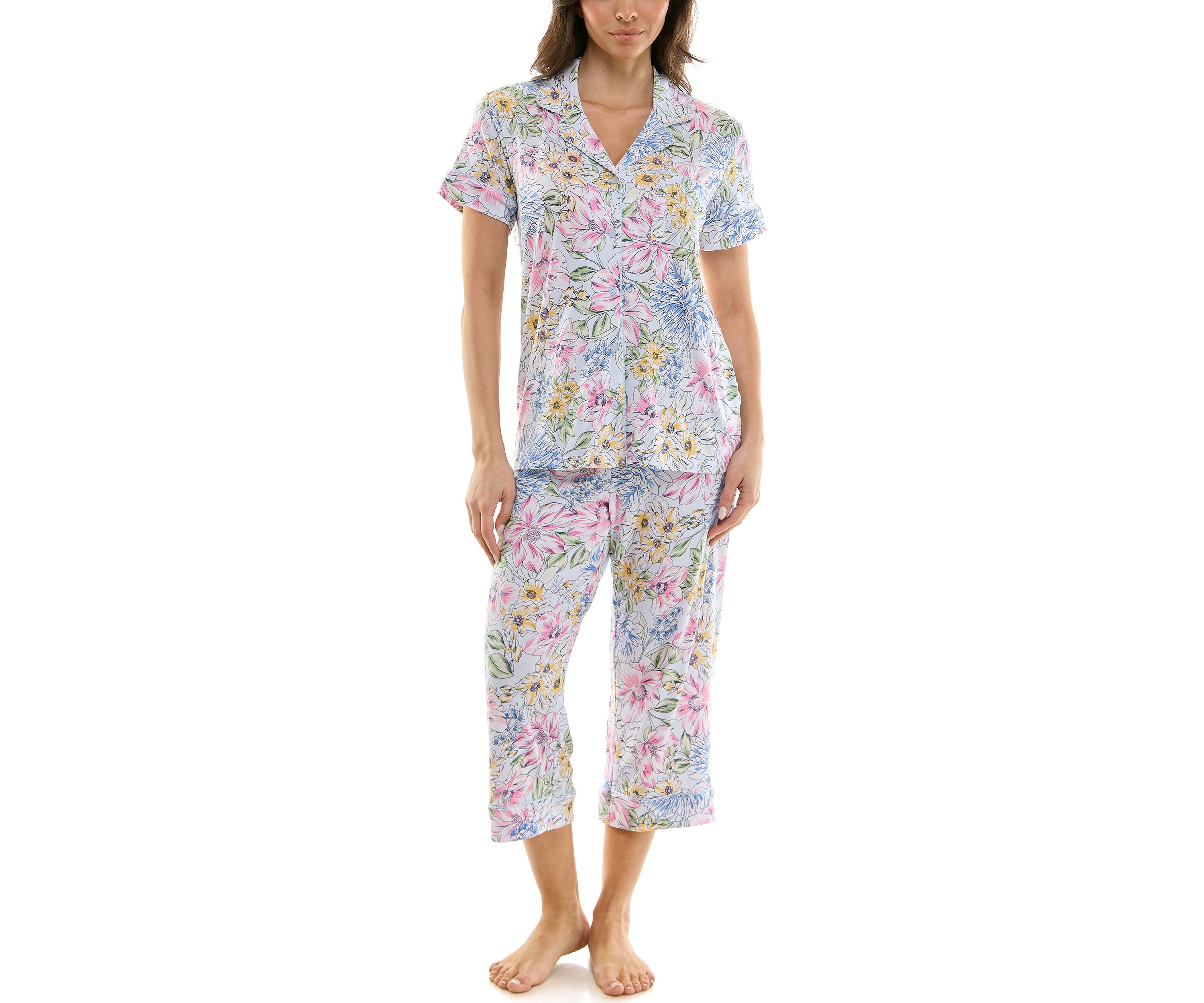 Printed Notch Capri Pajama Set 