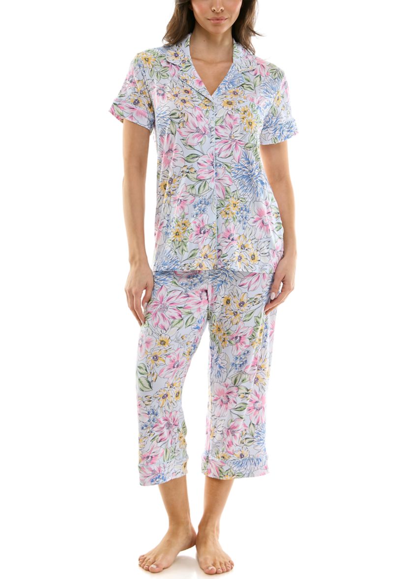 Printed Notch Capri Pajama Set 