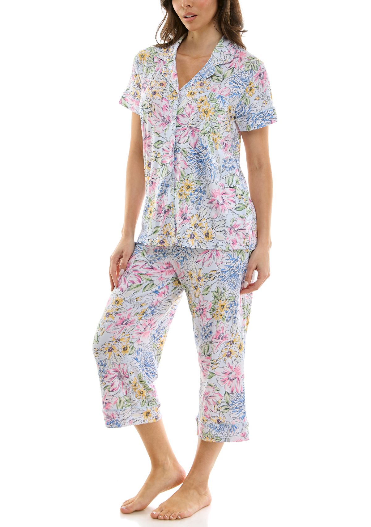 Printed Notch Capri Pajama Set 