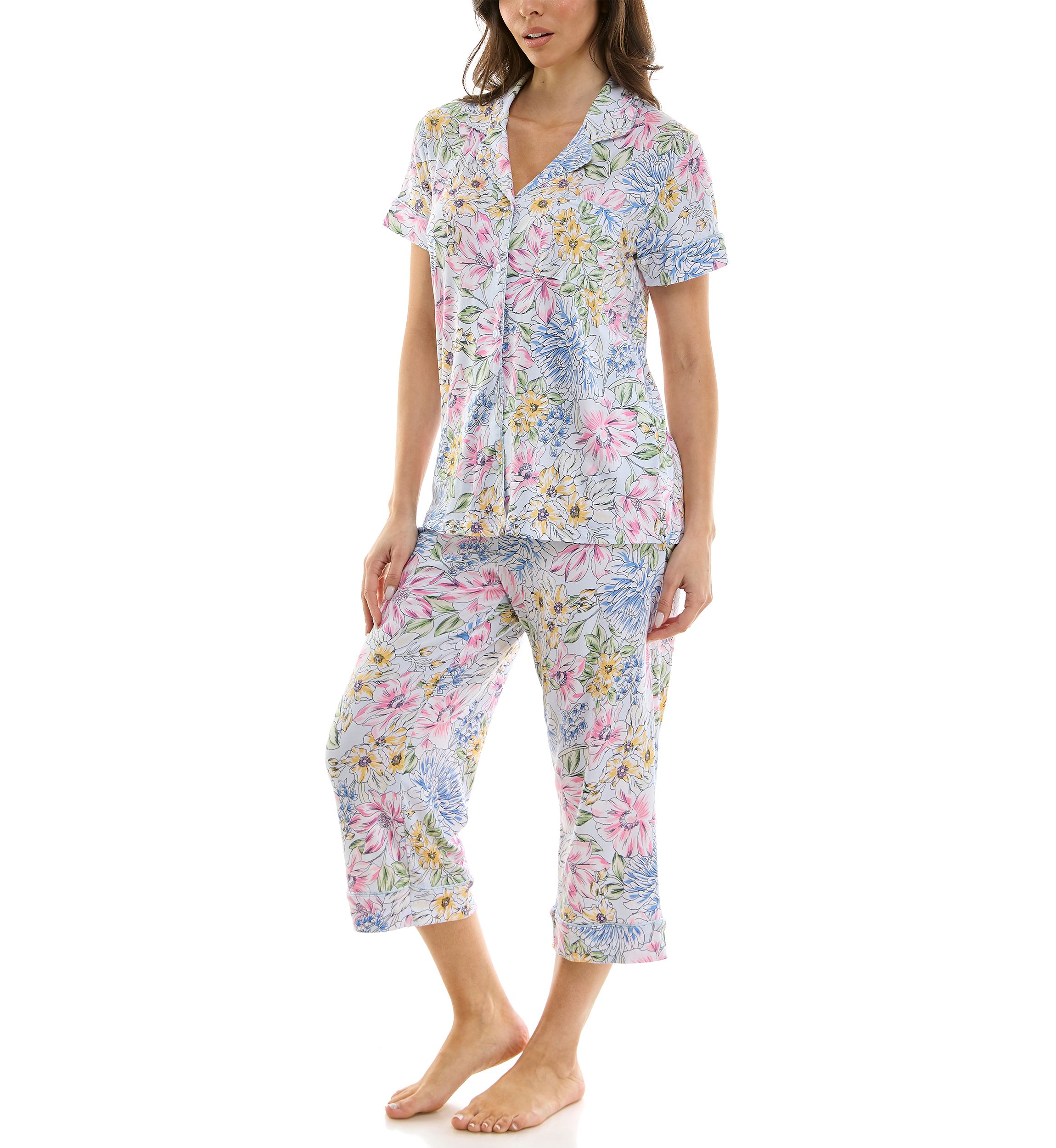 Printed Notch Capri Pajama Set 