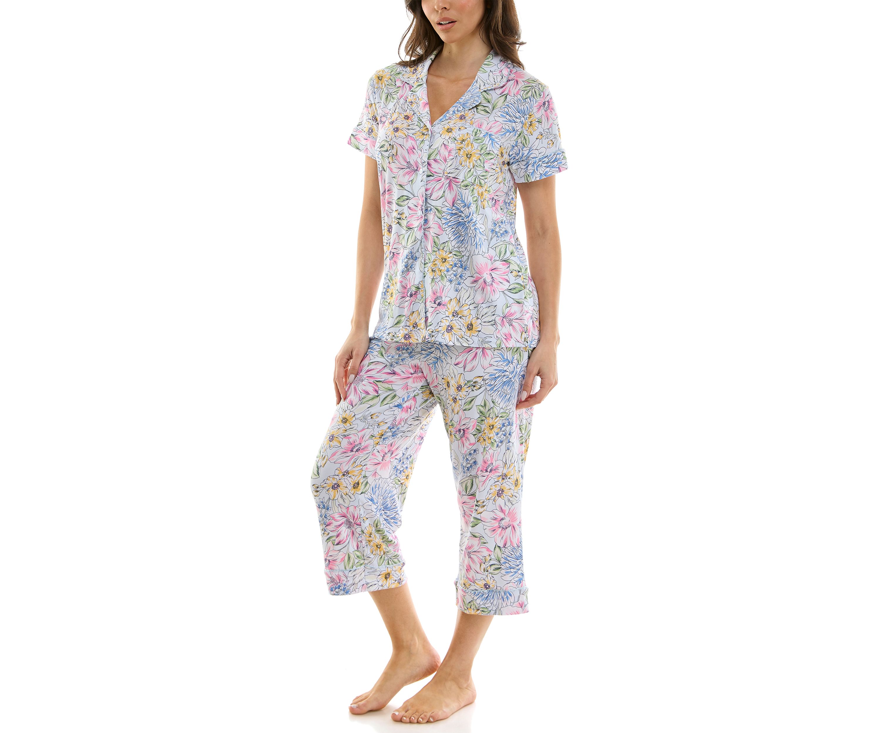 Printed Notch Capri Pajama Set 