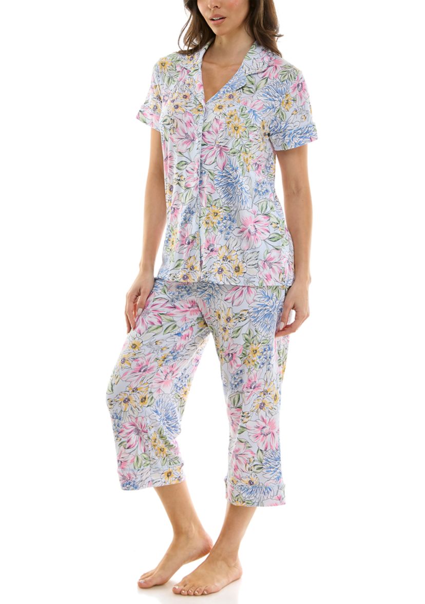 Printed Notch Capri Pajama Set 