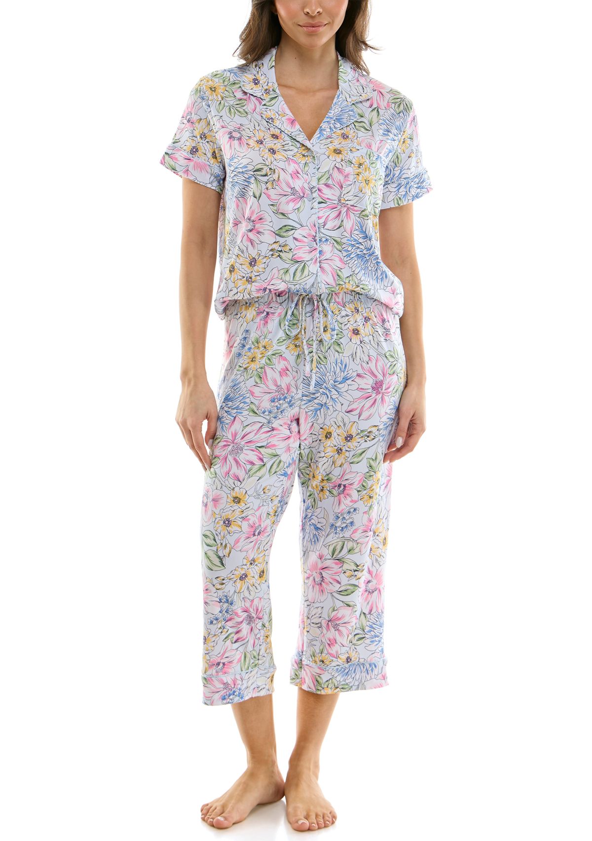 Printed Notch Capri Pajama Set 