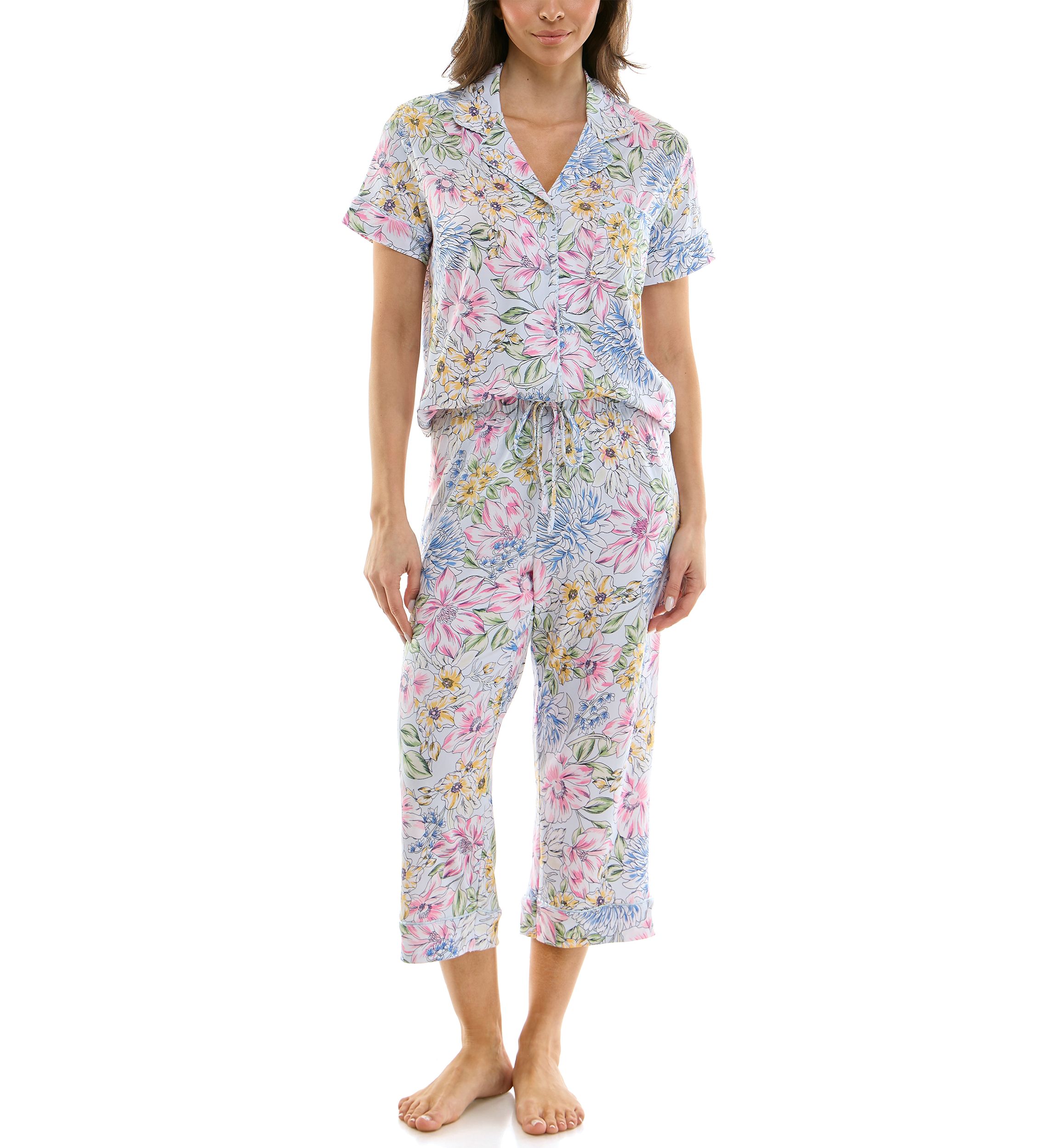 Printed Notch Capri Pajama Set 