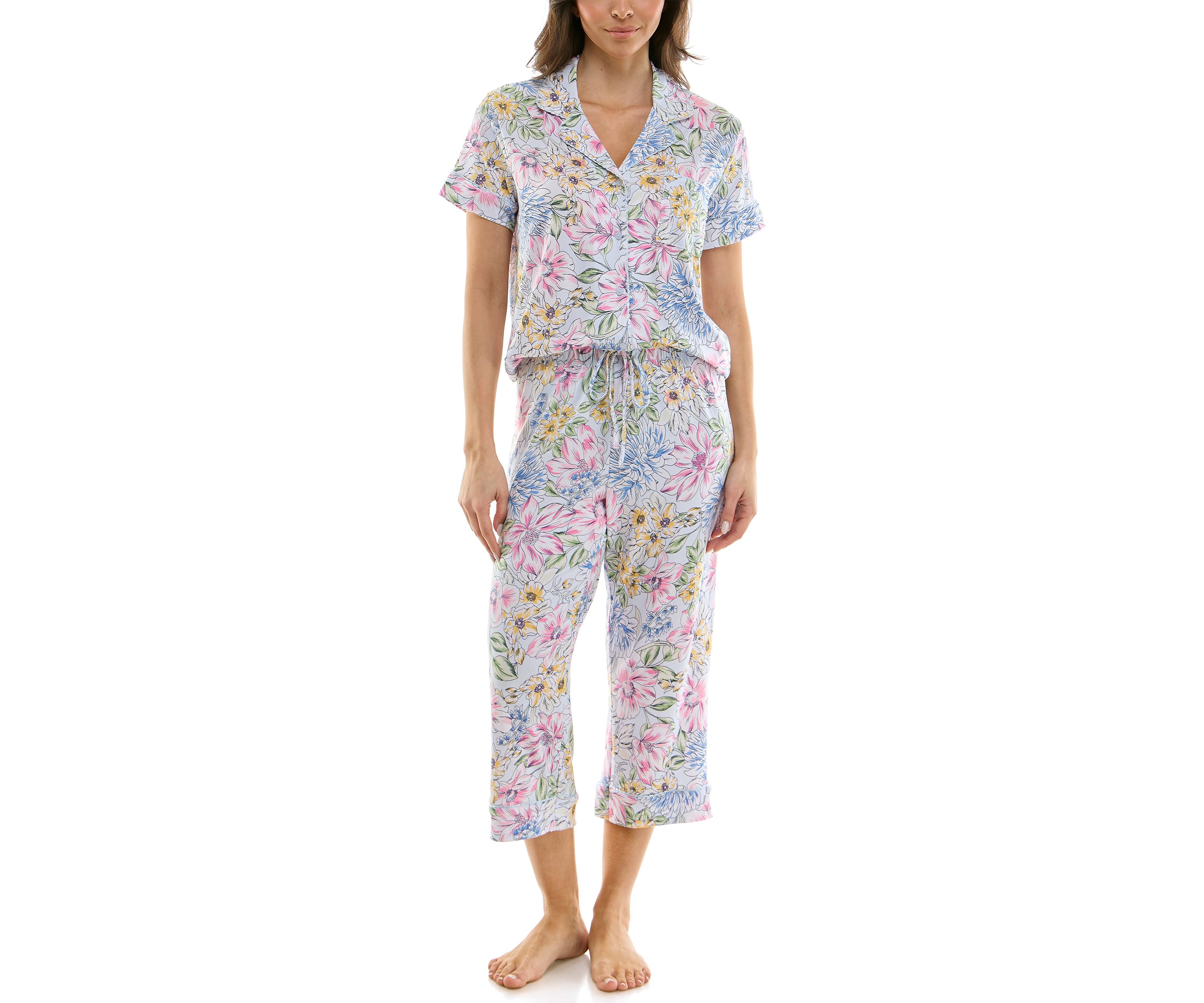 Printed Notch Capri Pajama Set 